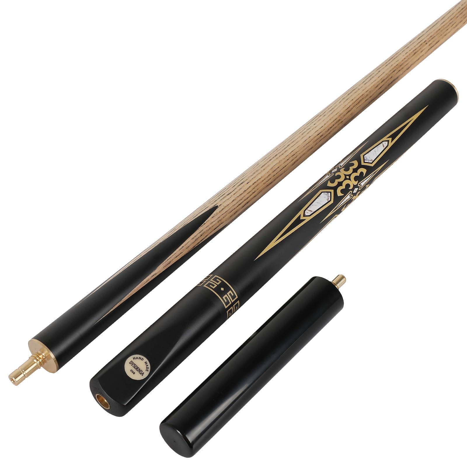57-inch Black-Gold Handmade Snooker Cue Stick with Extension, Durable Ash Wood Construction, Professional 18 oz Pool Cue, Ideal for Snooker and Billiards