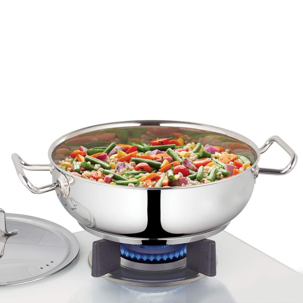 Stainless Steel Kadhai With Lid, Induction Friendly, Impact Bonded Tri-ply Bottom, 2.8 L