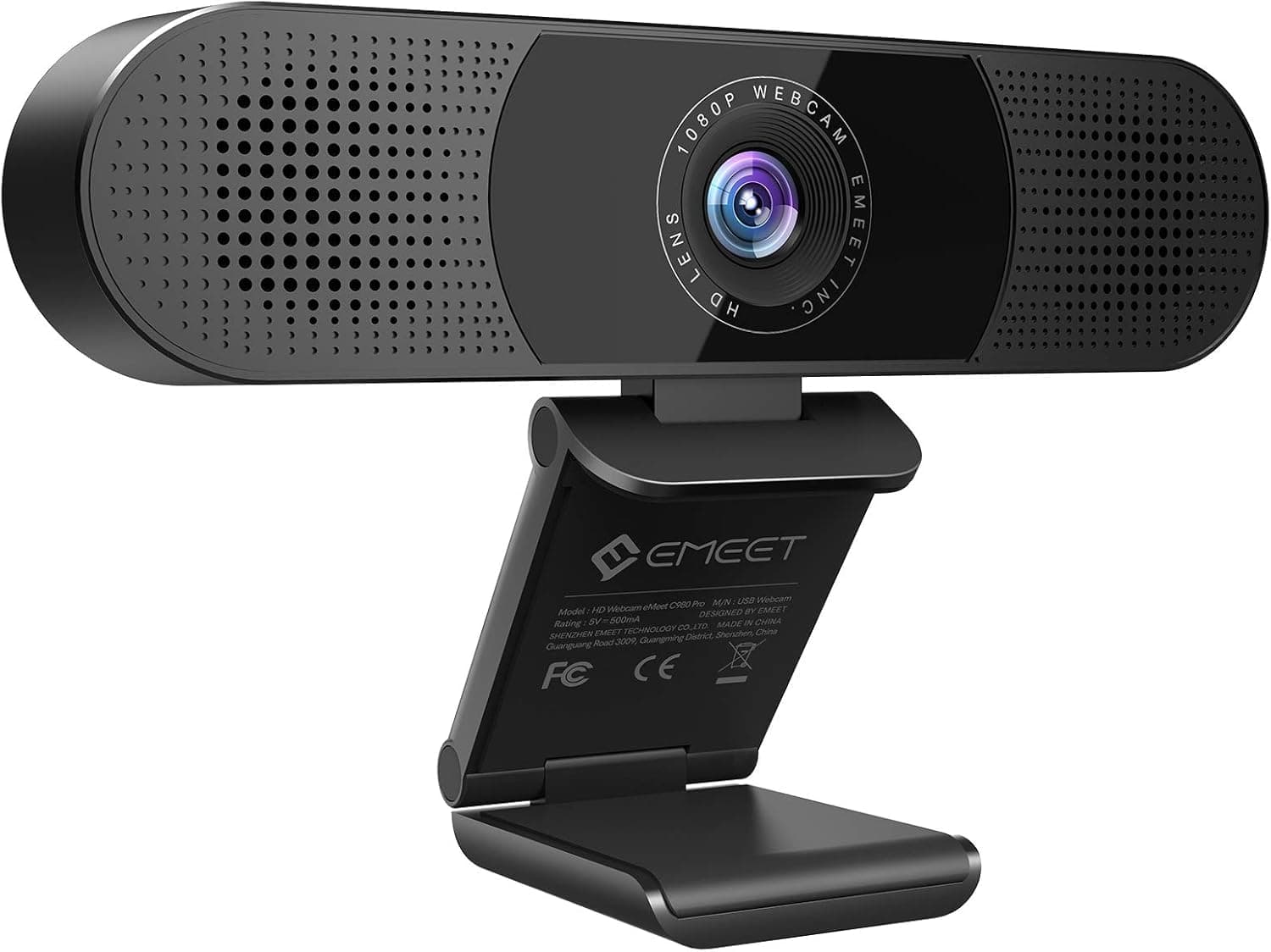 - C980 PRO 3-in-1 1080P Webcam with Microphone and Speaker, 60°-98° Wide Angle Webcam w/ 4 Noise Cancel Mics, 2 Speakers, Auto Low Light Correction W/Cover, USB Camera for Online Conference/Class