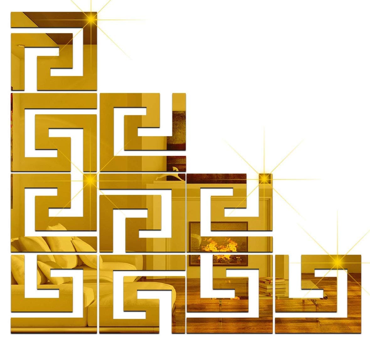 Bikri Kendra - 20 Geometric Golden Decorative Mirror Stickers for Wall, Wall Mirror Stickers, 3D Acrylic Stickers Wall Stickers for Hall Room, Bed Room, Kitchen Living Room Kids Room-Self-Adhesive