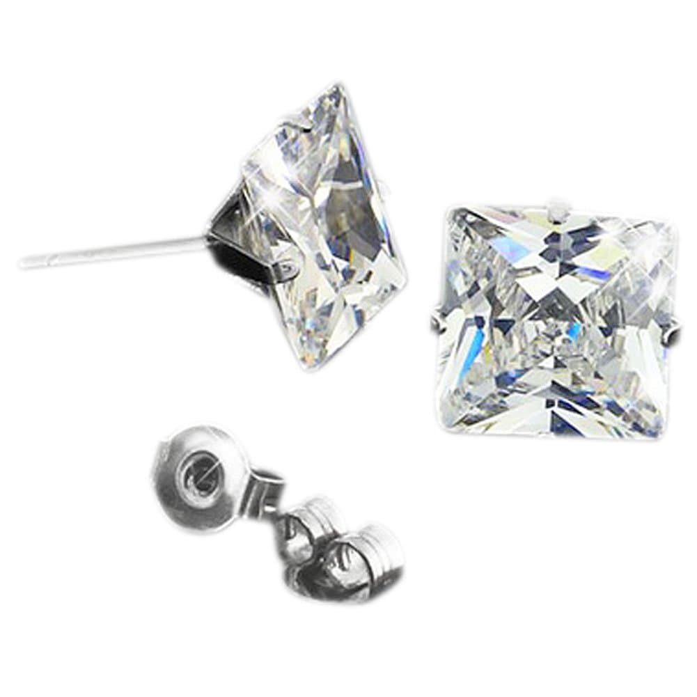 One Pair Stainless Steel Square Cubic Zircon Elements Ear Stud Fashion Jewelry