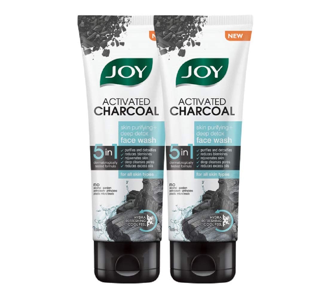 Joy Activated Charcoal Face Wash | Skin Purifying and Deep Detox No Alcohol, Sulphates, Parabens, For All Skin Types (Pack of 2 X100ml)