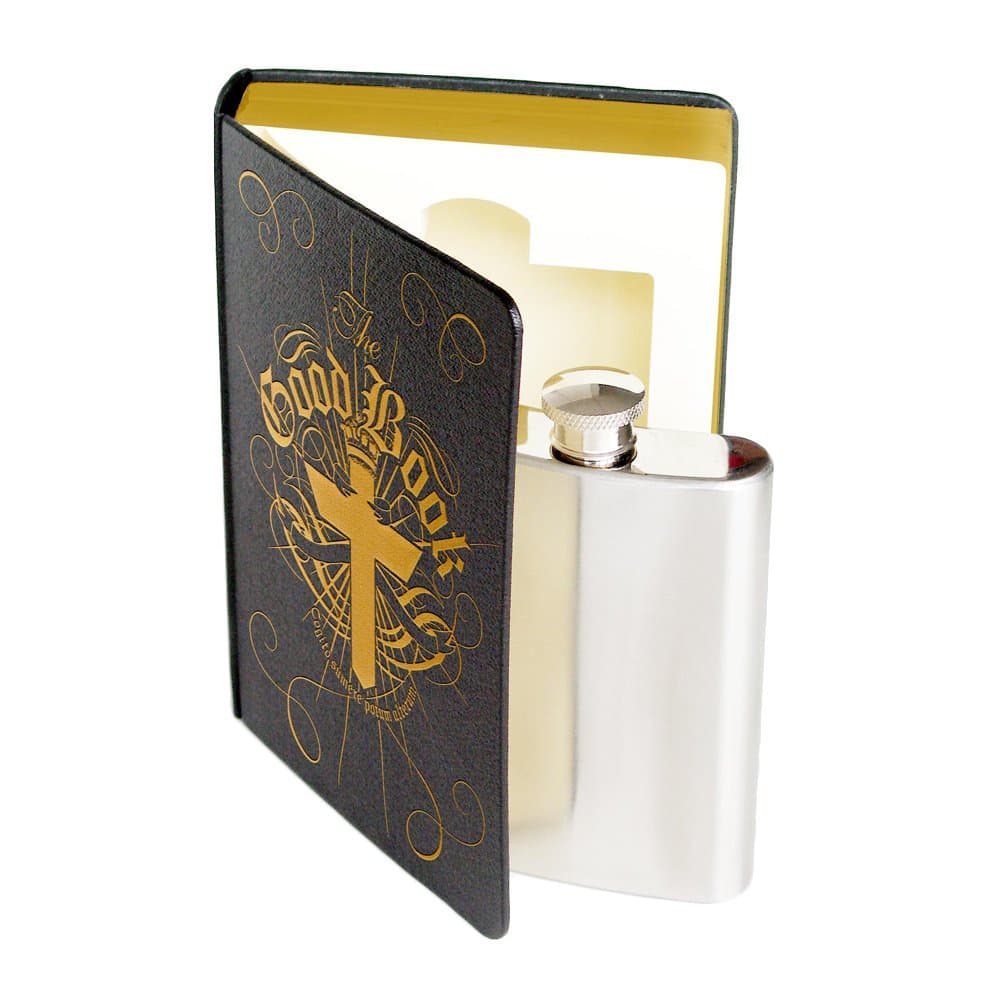 SUCK UK Stainless Steel 4 Oz Hip Flask Hip Flask In A Book Hidden Flasks For Liquor To Smuggle Your Booze Groomsmen Gifts For Men Secret Flask & Funny Alcohol Gifts Black
