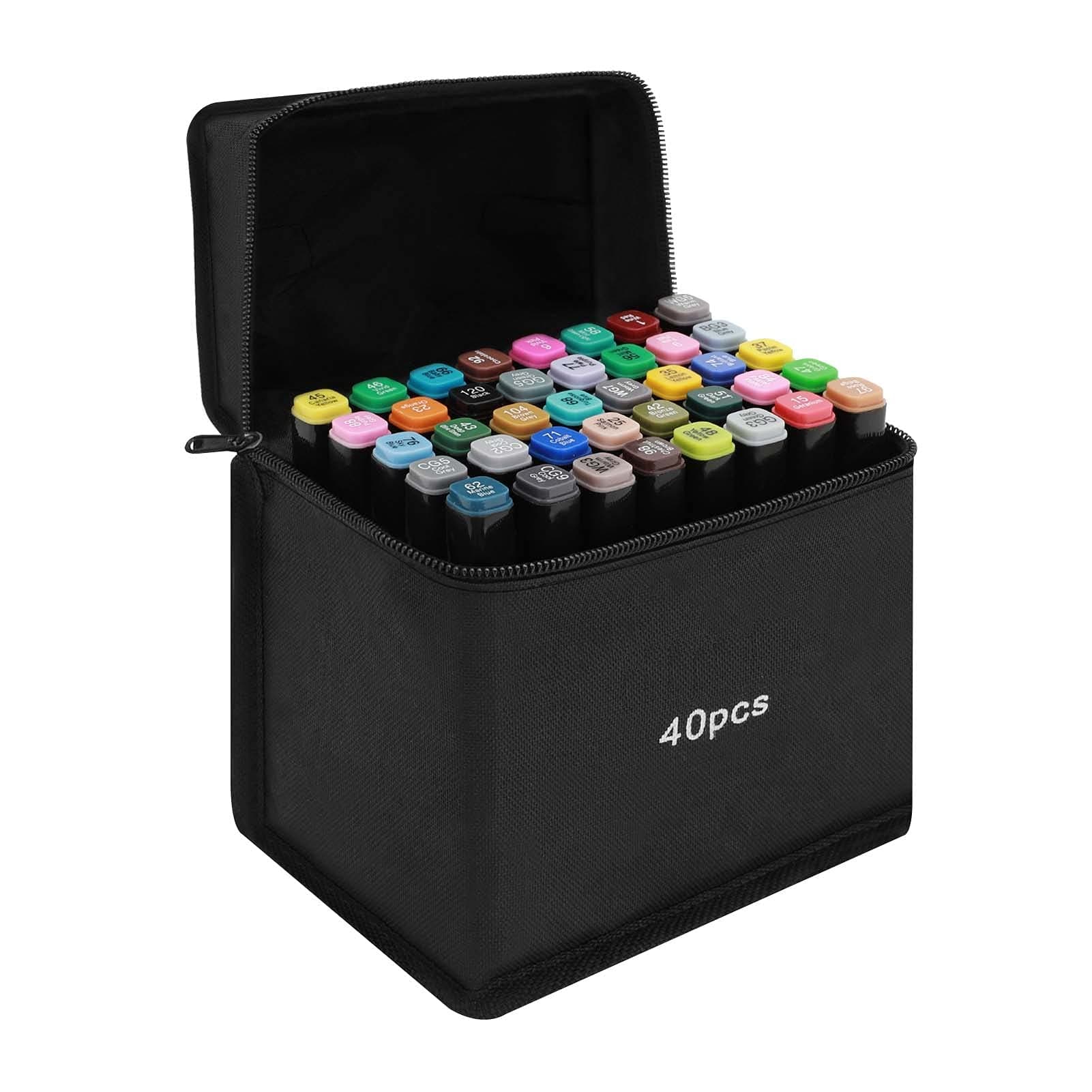 ColdShine 40 Colors Permanent Art Marker Pens Set Twin Dual Tips Touch Highlighter Pen with Carrying Case for Drawing Sketching Adult Coloring Highlighting and Underlining