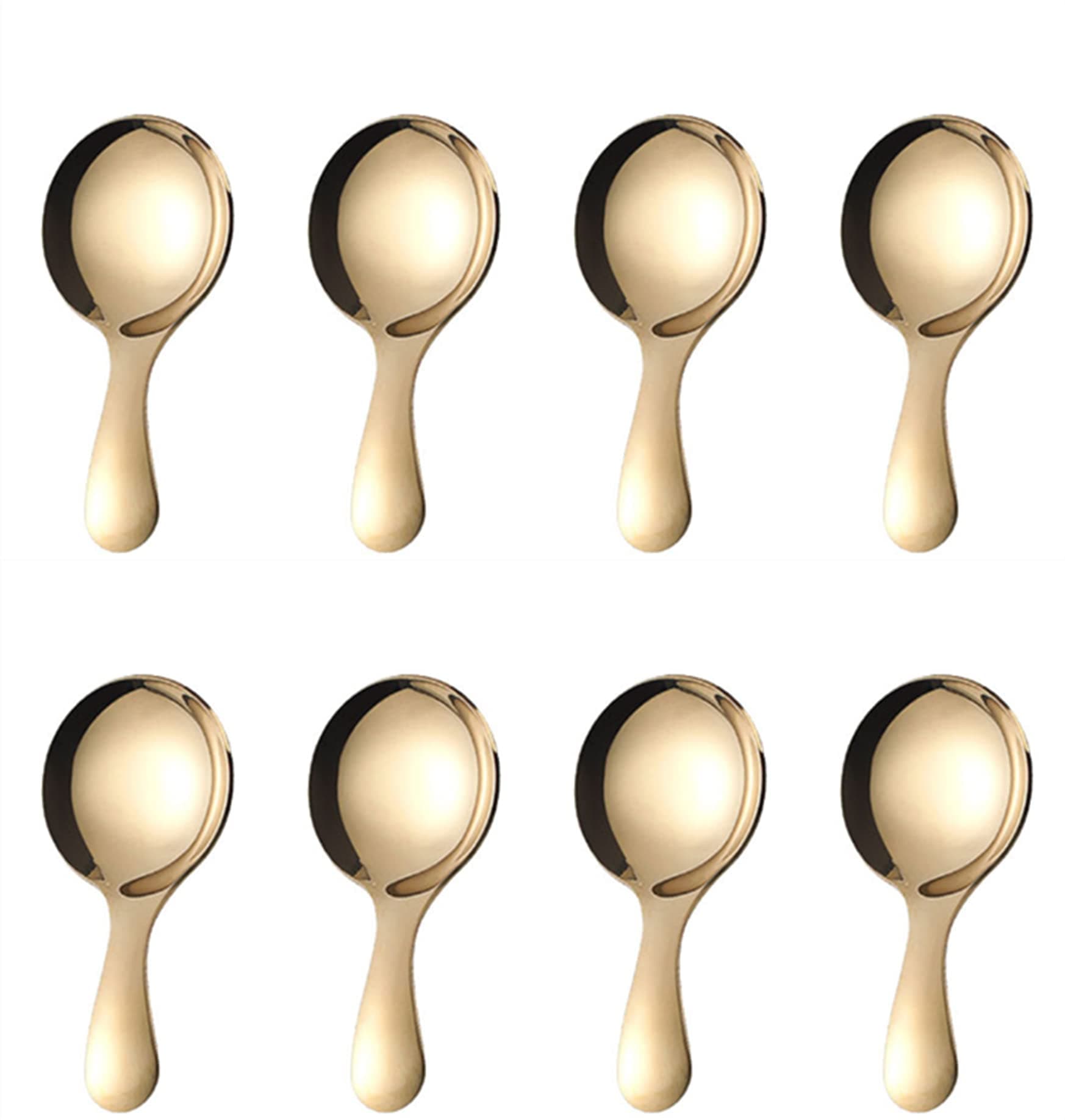 PHAETON 8PCS Golden Stainless Steel Short Handle Spoons Soup Spoons Condiments Spoon Dessert Spoon Tea Coffee Spoons Jars Scoops
