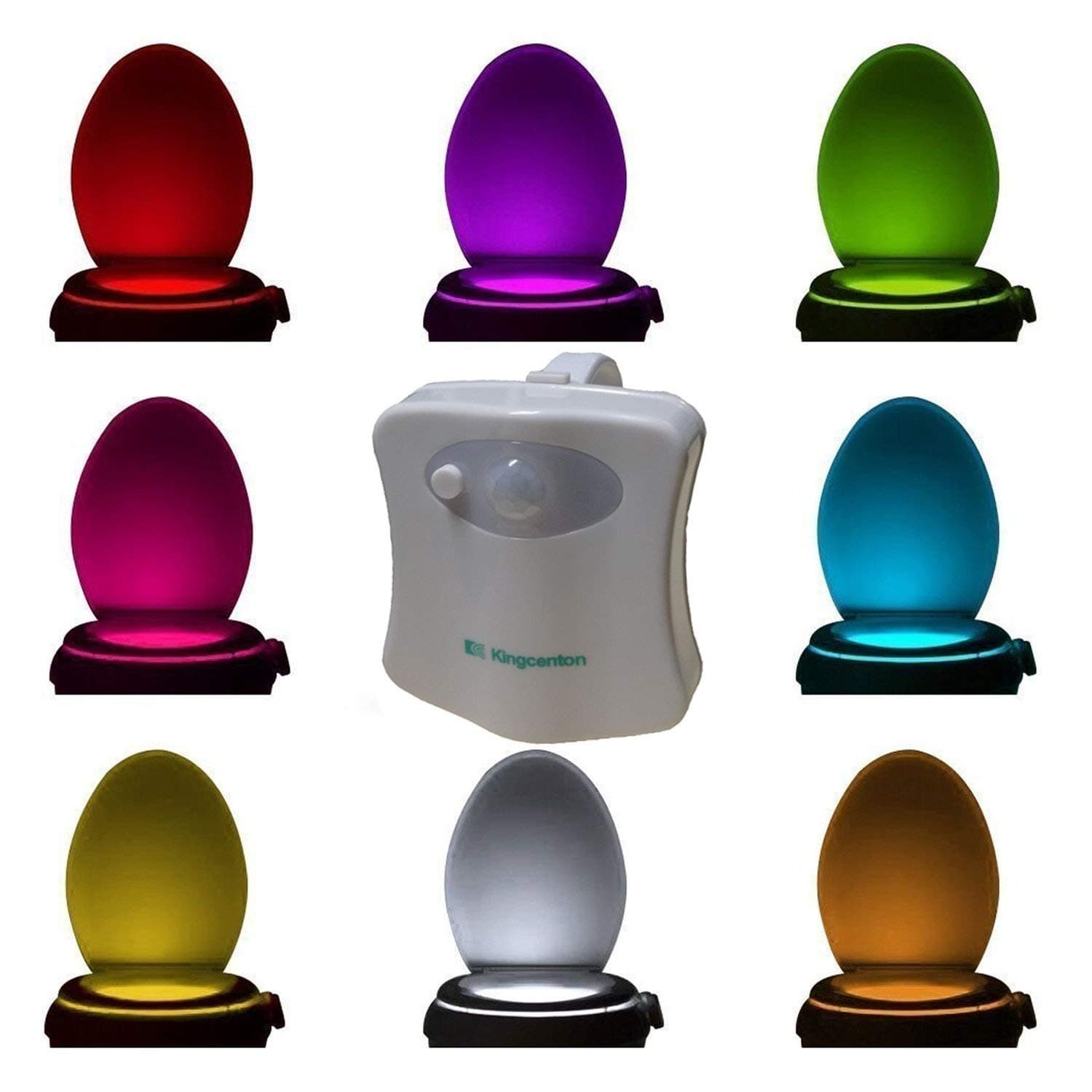 Motion Sensor LED Toilet Bowl Night Light, Kingcenton Battery Operated Energy Saving Toilet Bowl Seat Lamp, Toilet Motion Sensor Light for Bathroom Potty Training 8 Colors