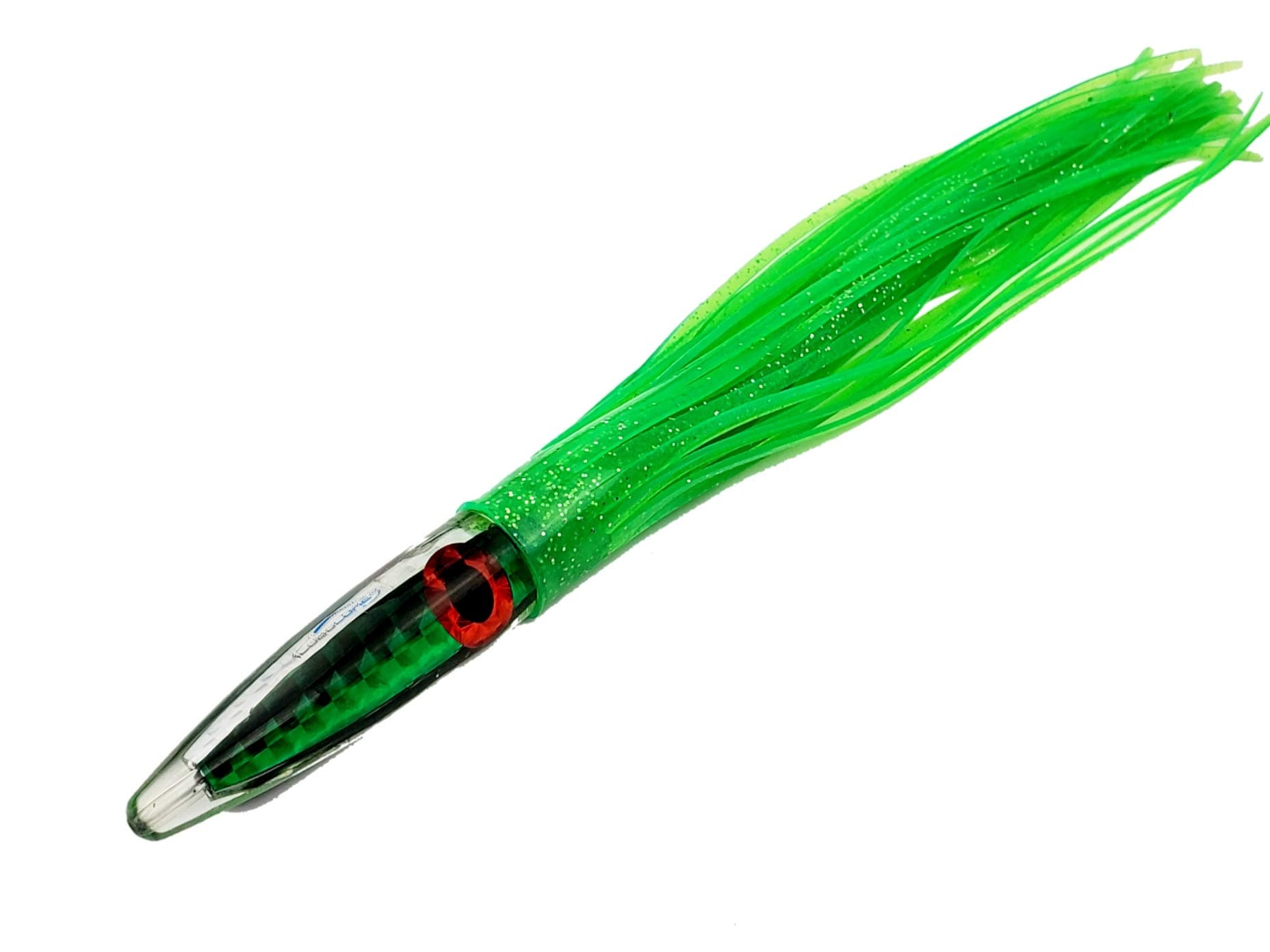 Lobo Lures#32 Demon Green Machine Tuna Bullet 12" Trolling Lure | Double Skirted | UV Refractive Technology
