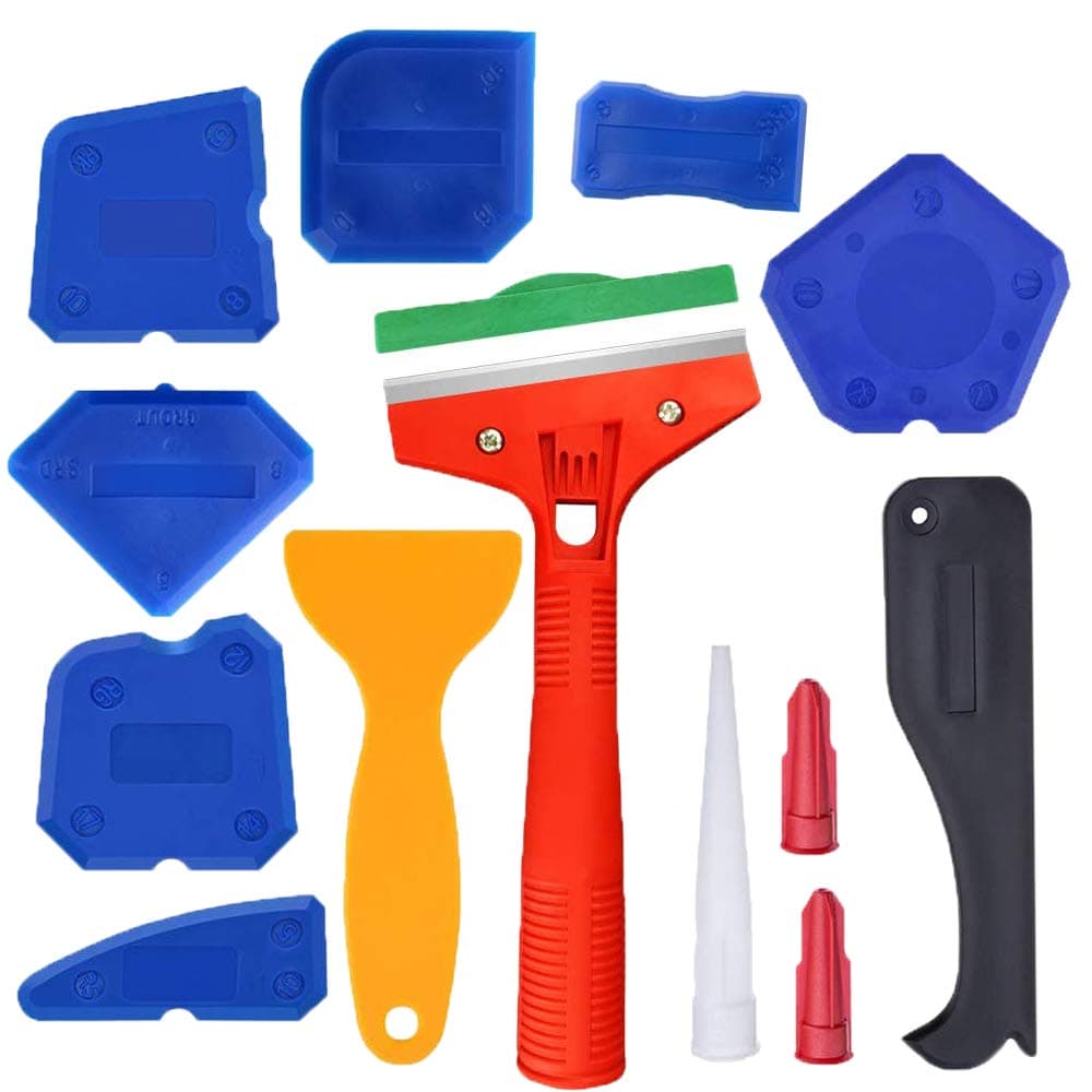 13 Pieces Caulking Tool Kit,Caulking Remove Tools Silicone Sealant Finishing Tool Grout Scraper, Caulk Remover and Caulk Nozzle and Caulk Caps for Kitchen Bathroom,Window,Sink,Kitchen