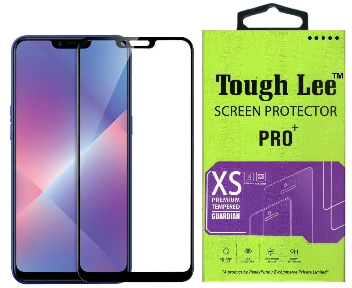 ToughLee® Full Glue Edge to Edge 6D Tempered Glass Screen Guard Gorilla Protector for Oppo Realme 2 (Black)