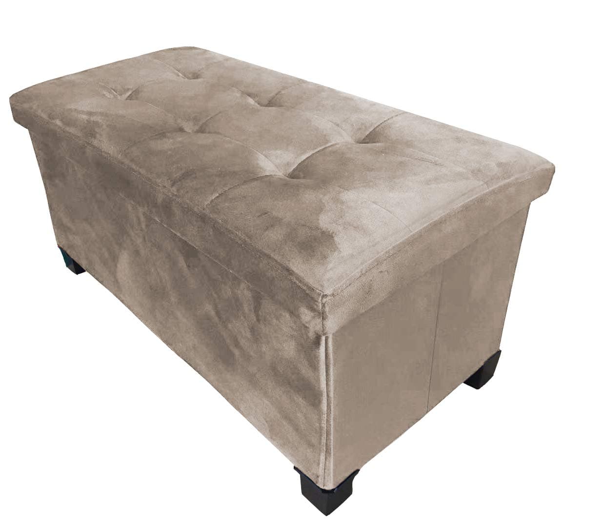 HomeHarmony® Velvet Folding Storage Ottoman Bench Cube Footrest with Legs/Feet Quick and easy to Assemble (Mink, Large)