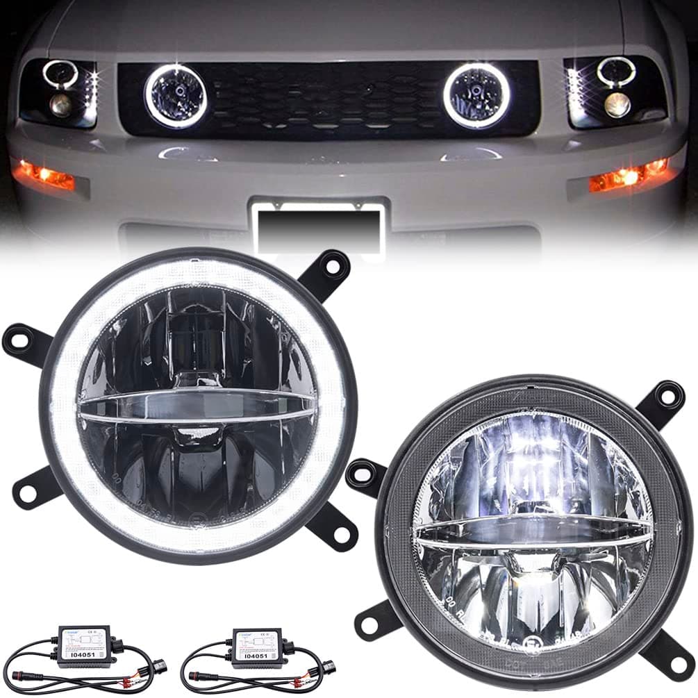 Mustang-GT LED Fog/DRL Daytime Running Lights for Ford M-ustang GT 2005 2006 2007 2008 2009 Grille Fog Lights Front Driver Passenger Side OEM Style DRL Fog Lamps
