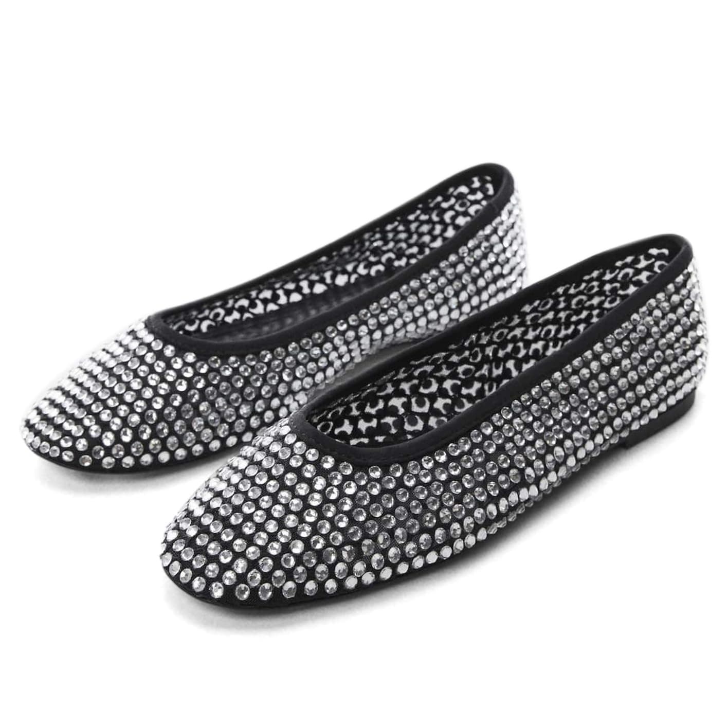 MICIFA Ballet Flats for Women,Rhinestone Flat Shoes Sparkly Ballerina Shoes Mesh Glitter Casual Wedding Dress Flats