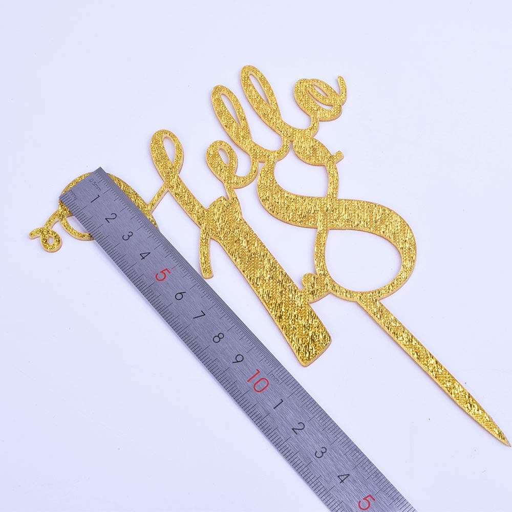 YUINYO Hello 18th Birthday Cake Topper Gold Happy18th Birthday Party Decoration Supplies Calligraphy Bling Cake Decoration Sign Party Banner- quality acrylic Gold