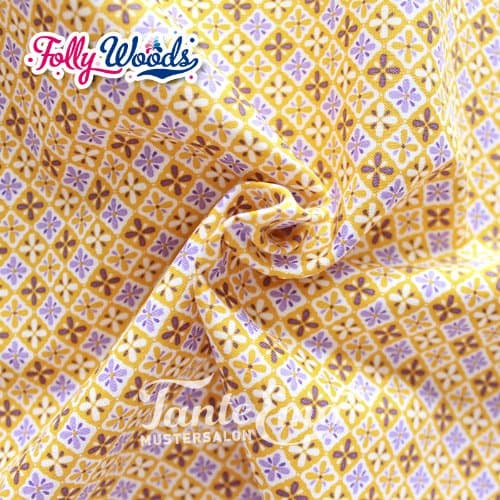 Tante Ema Cotton Material: 100% Cotton) per metre Folly Woods; Cube Sugar Colour: Orange/Purple – Pack of 40