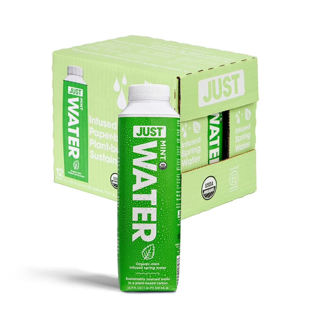 JUST Water Infused - Mint Flavored with Spring Water - Eco-Friendly and Sustainable, Boxed Bottled Water - Low Calorie Beverage with No Artificial Flavors, Alkaline pH of 8.0-16.9 oz (Pack of 12)…
