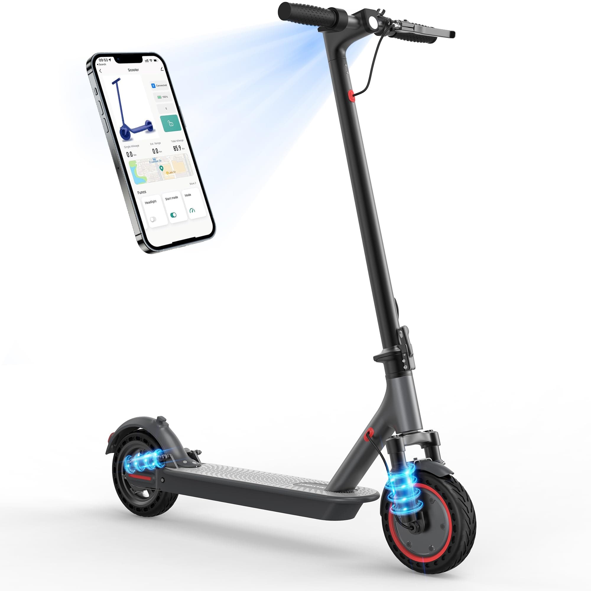 MAXSHOT Electric Scooter for Adults, 8.5/10/14" Tires, 19/22Mph, 350W/500W Motor, 21-28 Miles Range, Folding E-Scooter with Dual Suspension,APP Control