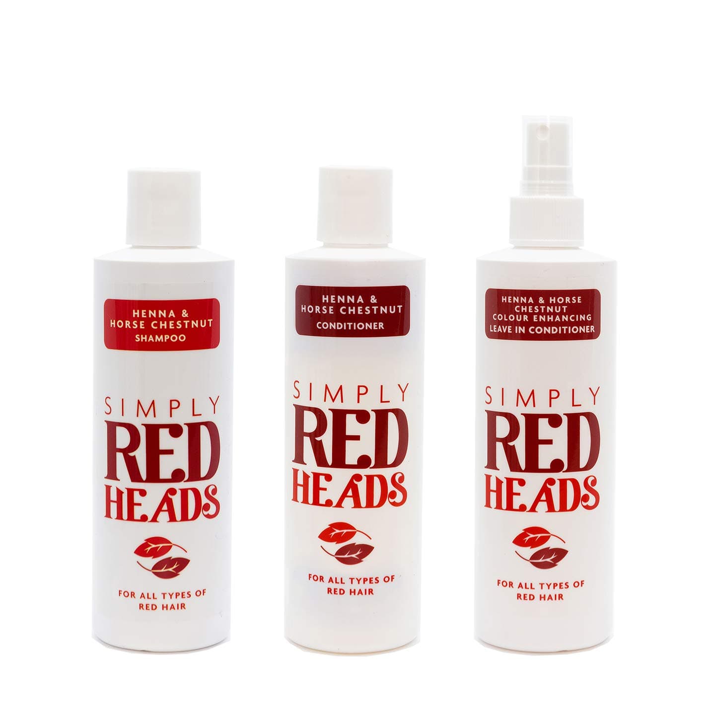 Colour Enhancing Henna and Horse Chestnut Shampoo, Conditioner and Leave In Conditioner for Redheads/Ginger Hair