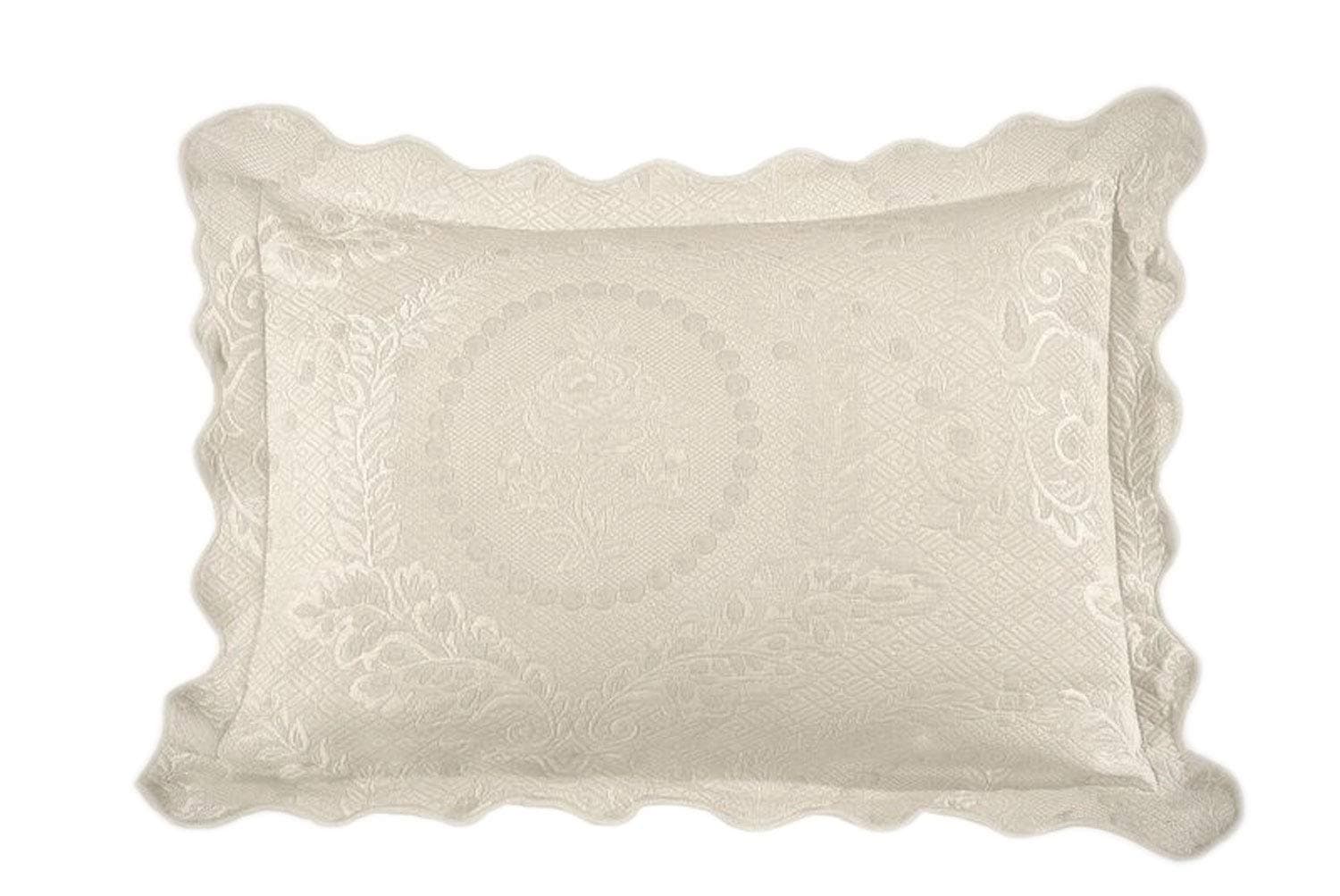 Europa Fine Linens English Rose Matelasse Sham, King, Ivory/Parchment