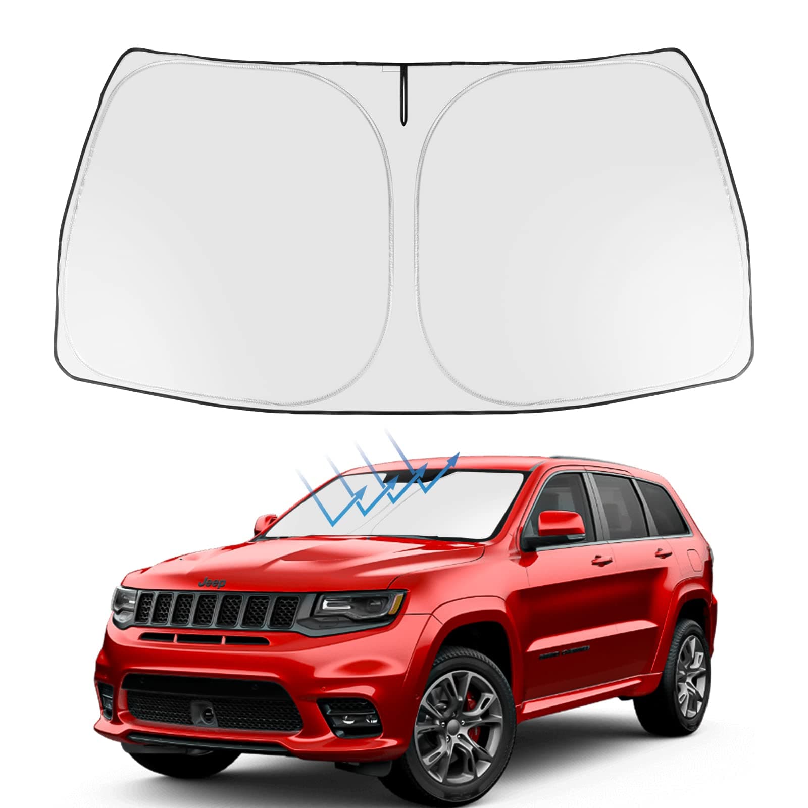 Proadsy Front Windshield Sun Shade Foldable Sunshade Protector Custom Fit 2014-2024 Jeep Grand Cherokee SUV, Laredo Limited Trailhawk Overland Altitude Summit Accessories 2023 Upgrade