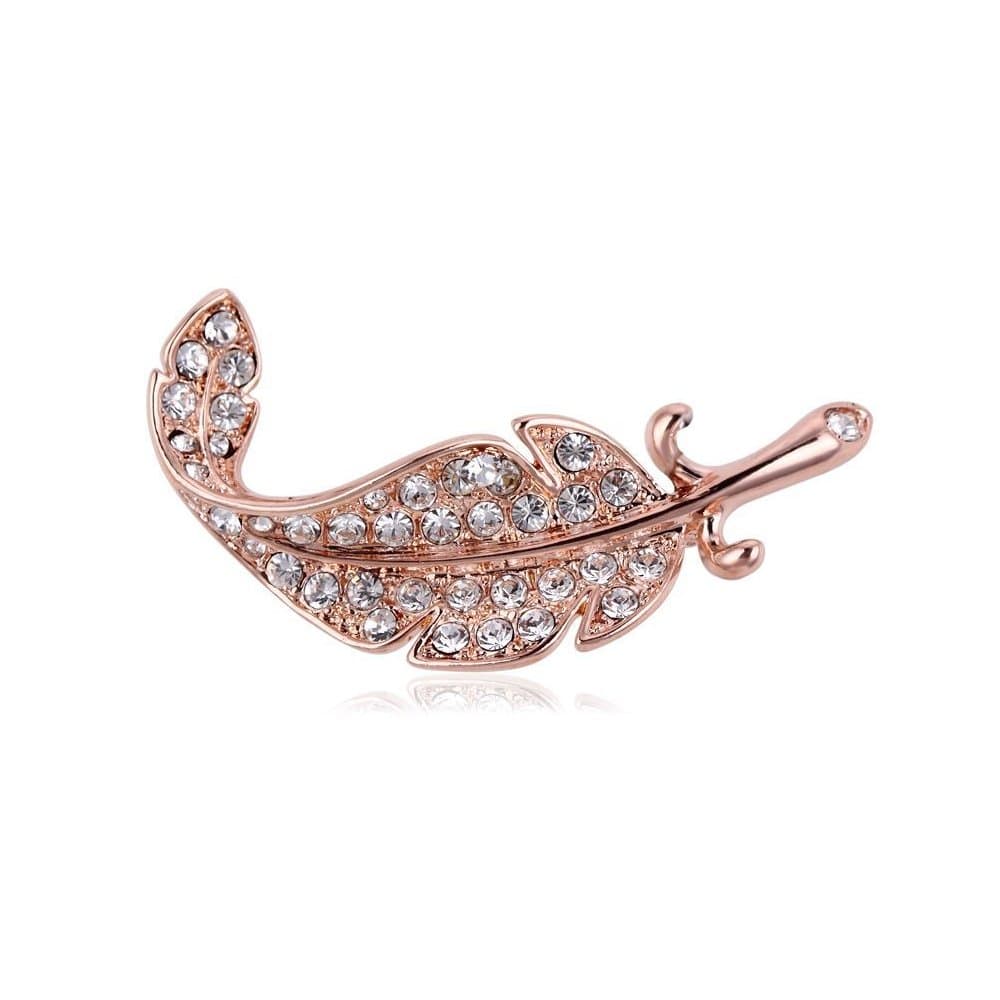 Brooch "Royal Leaf" Gold Rose Yparah with Swarovski Crystal 4.3 x 1.5 cm - Gift Ideas