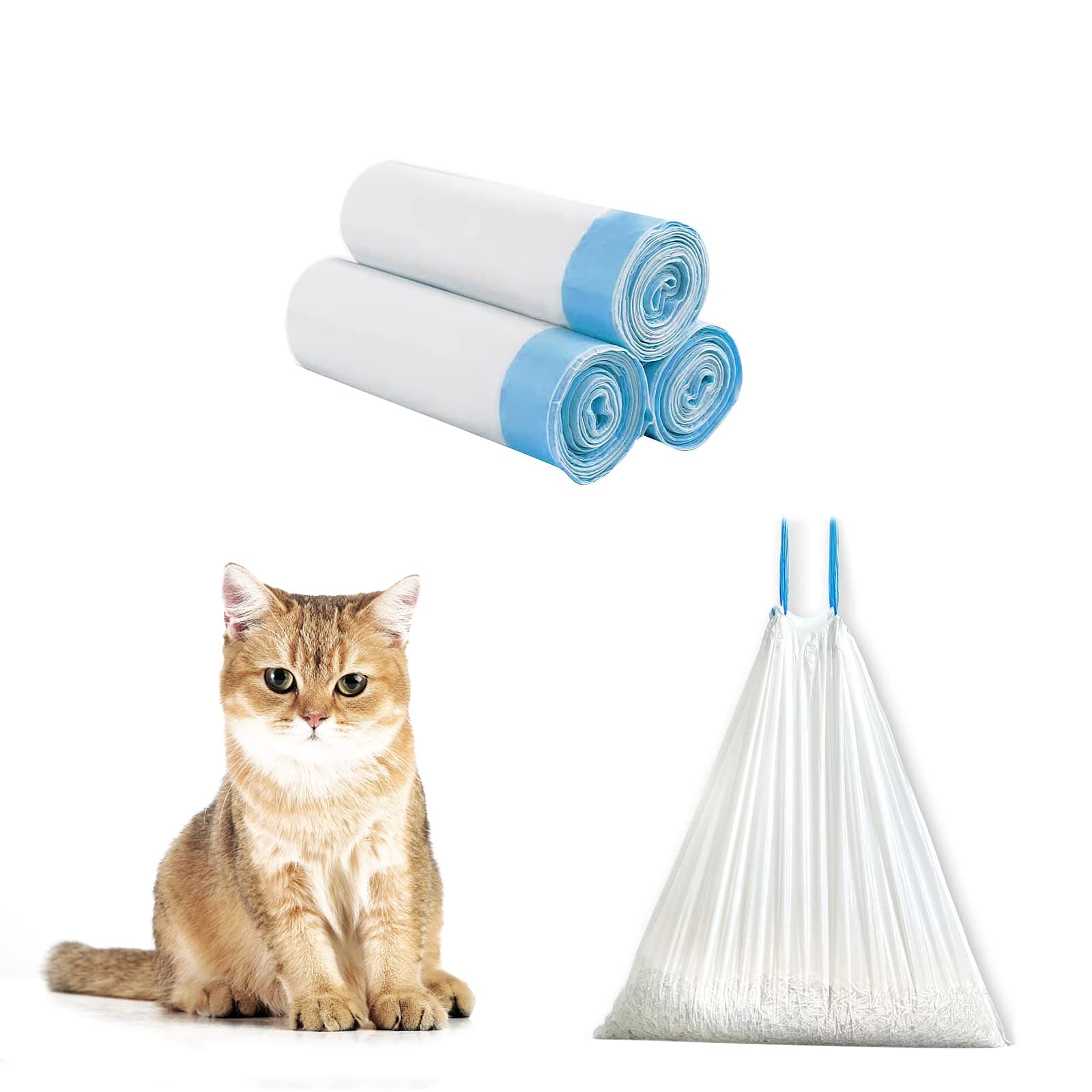 Self-cleaning Cat Litter Box Waste Bags, Drawstring Pet Litter Bags, 20" x 18"(3 Rolls)