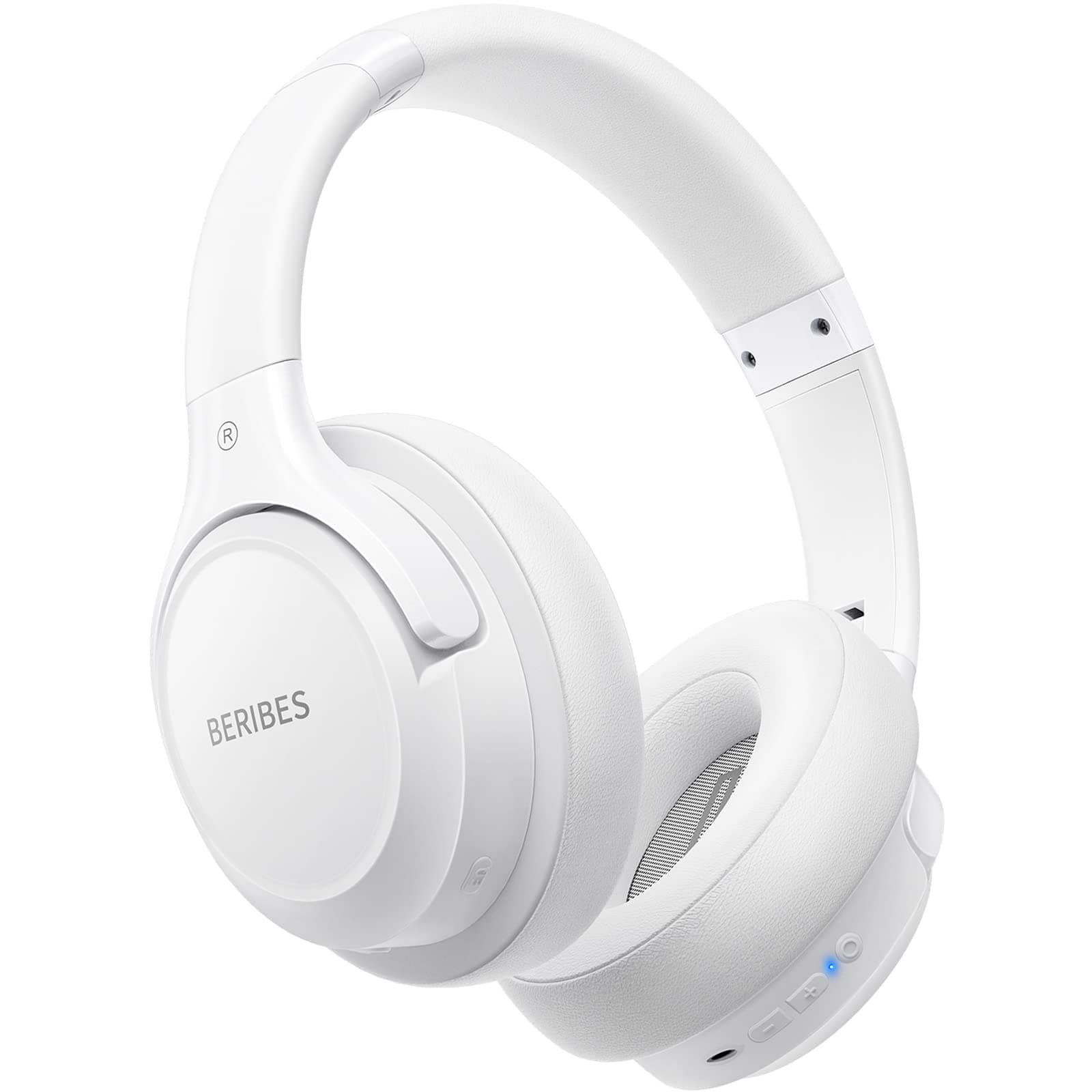 BERIBES Bluetooth Headphones Over-Ear with Hybrid Active Noise Cancelling 65h Playtime Hours Over Ear Headphones with Microphone, Hi-Res Audio, Deep Bass, Quick Charge for Travel (White)