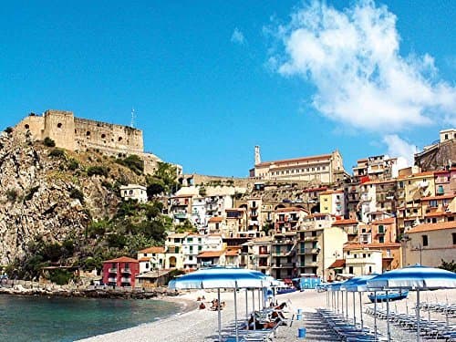 Beautiful Beach In Taormina Sicily -Oil Painting On Canvas Modern Wall Art Pictures For Home Decoration Wooden Framed (12X16 Inch, Framed)