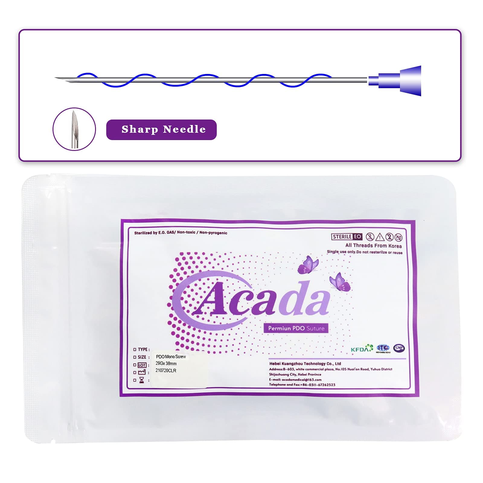 Acada Pdo Threads for Face Lift 26G60mm 40Pcs, Pdo Screw Threads, Threads for Face, Sharp Tip, Pdo Threads USP 5-0