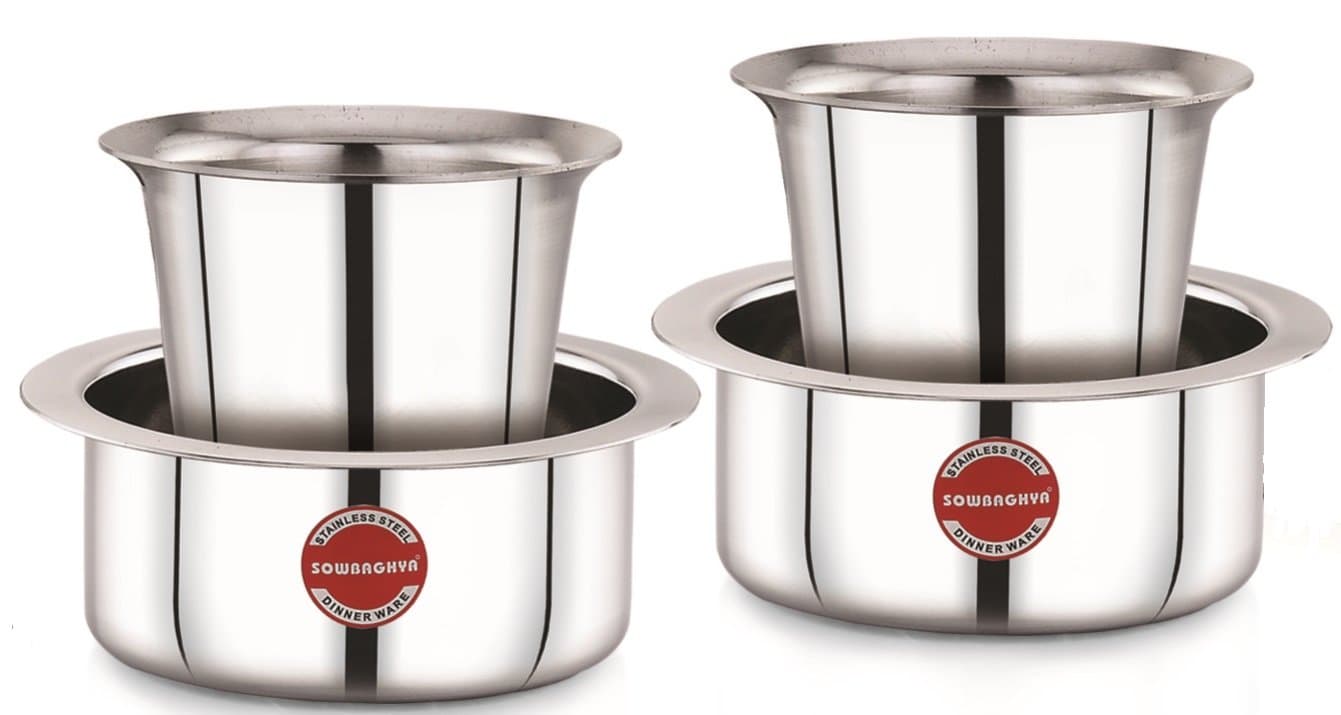 Stainless Steel Dabara Set (4 Pcs, 150 ml Each) | 2 Dabaras & 2 Tumblers | South Indian Coffee & Tea Serving Set