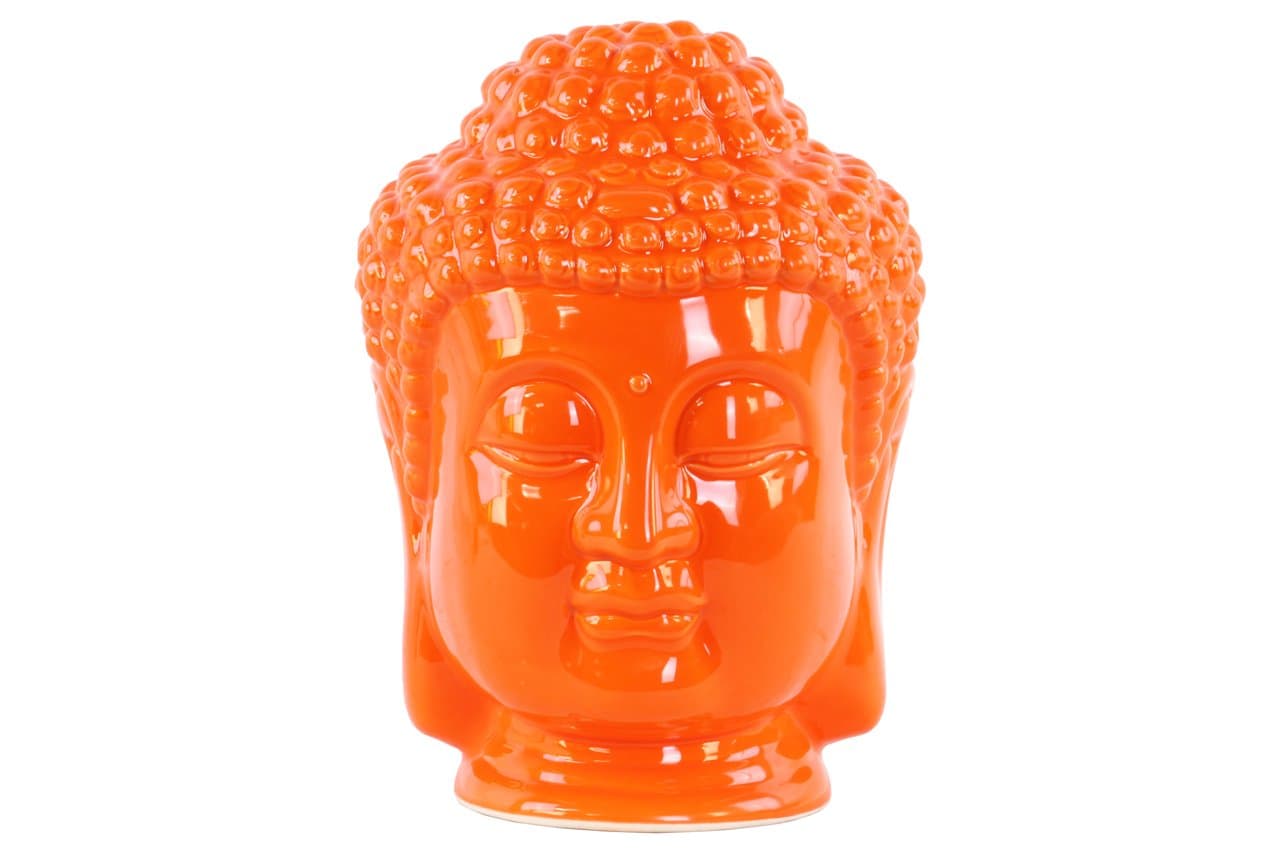 Urban Trends Ceramic Buddha Head with Beaded Ushnisha Gloss Finish Orange, Orange
