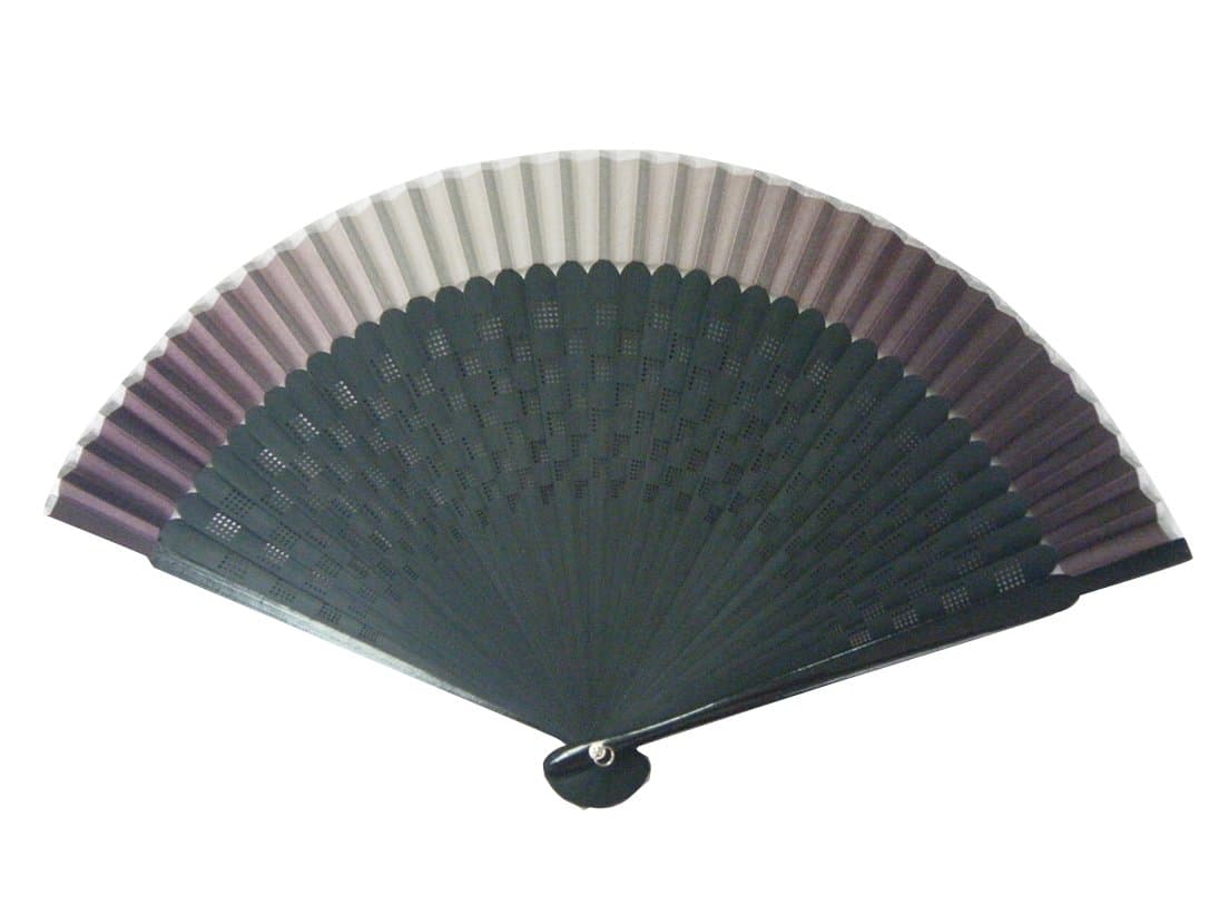 ASAO Hand Made Artisan Men's Short Fabric Silk Sensu Folding Fan Black Guard 8.7 in 40 Folds Laser Treated Ribs Checked Pattern Reddish-Brown