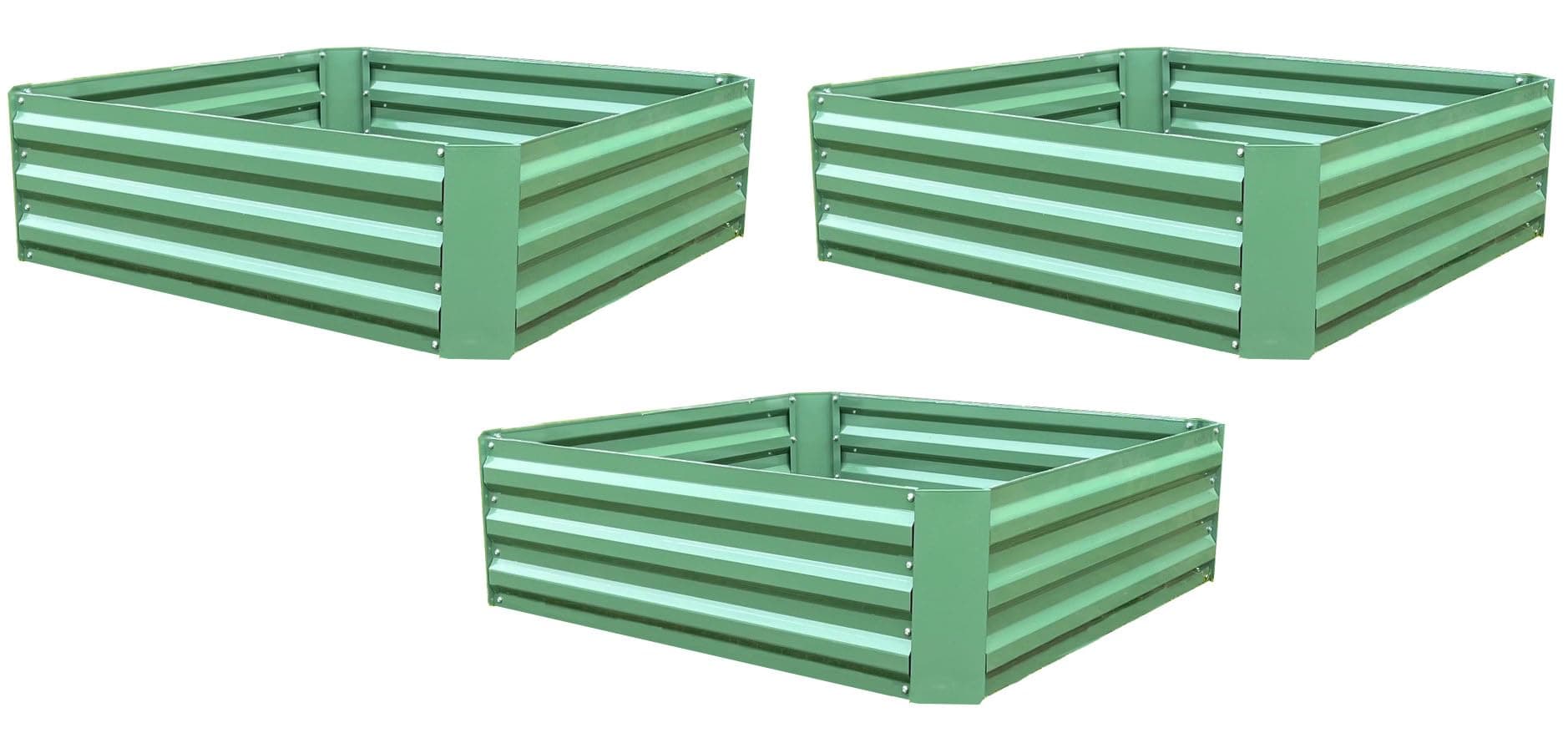 Selections Pack of 3 Metal Raised Vegetable Beds in Green (100cm x 30cm)