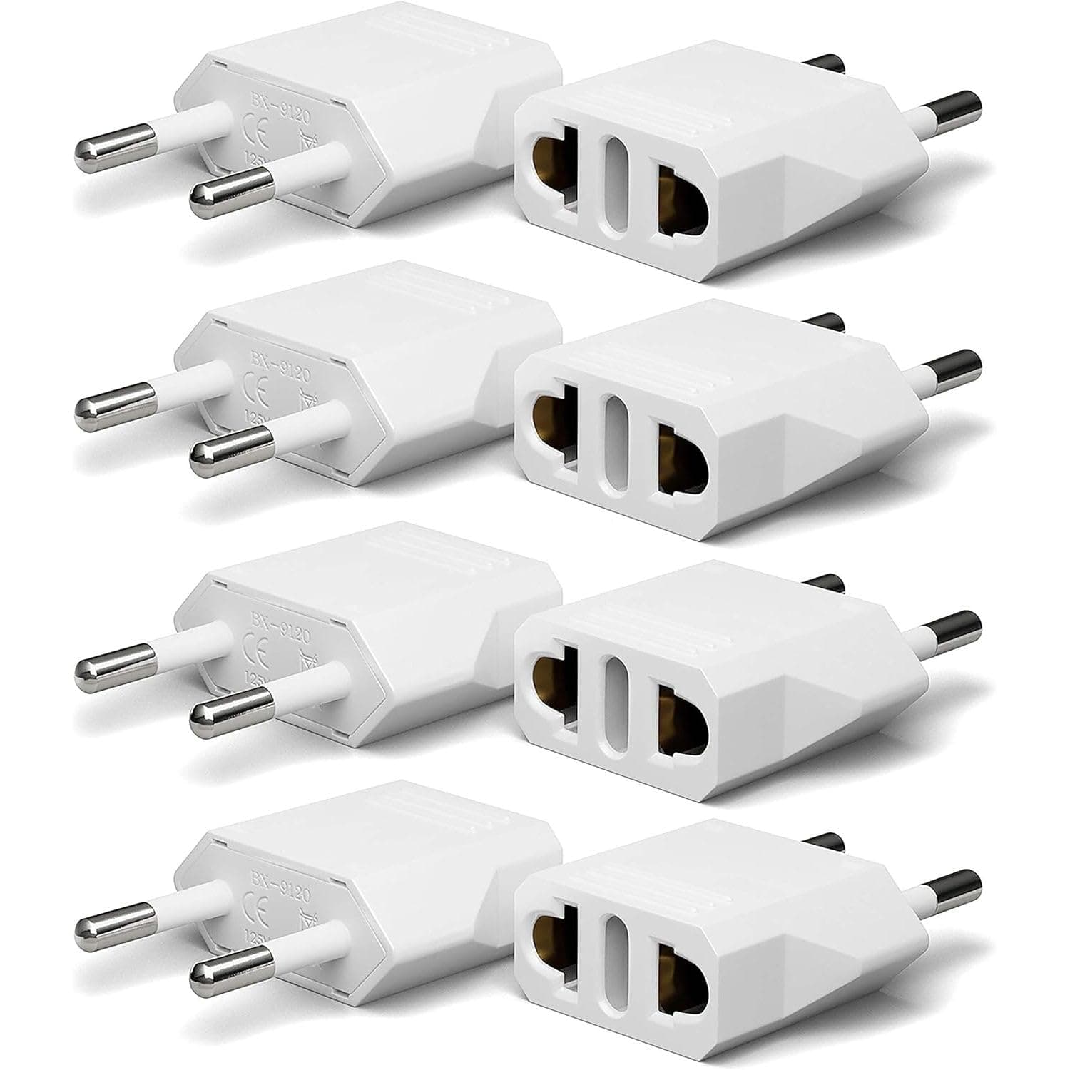 European Plug Adapter, Unidapt US to Europe Adapters, 8 Pack European Type C Adaptors, 110V to 220V Wall Outlet, Travel Power Plugs for EU/Asia Socket, Europe Pin Converter (White)