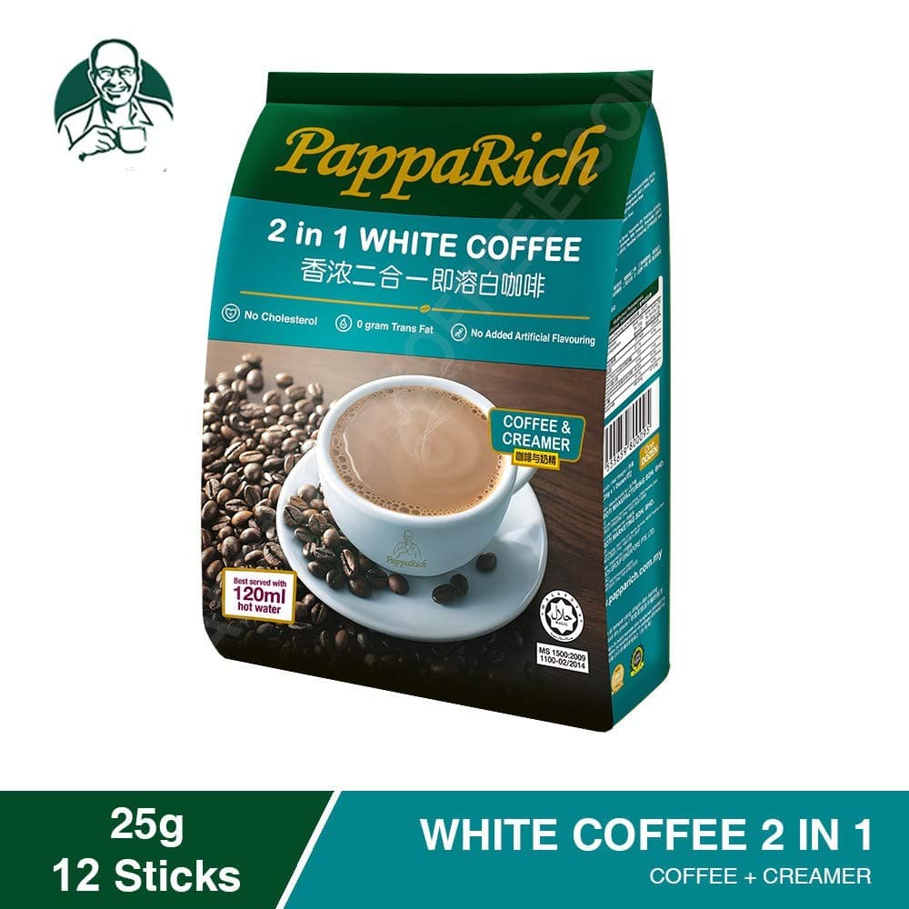 5 Pack PappaRich Instant White Coffee Premium 2 in 1 No Added Sugar Imported from Malaysia (5 x 12 Sachets) Free Express Delivery