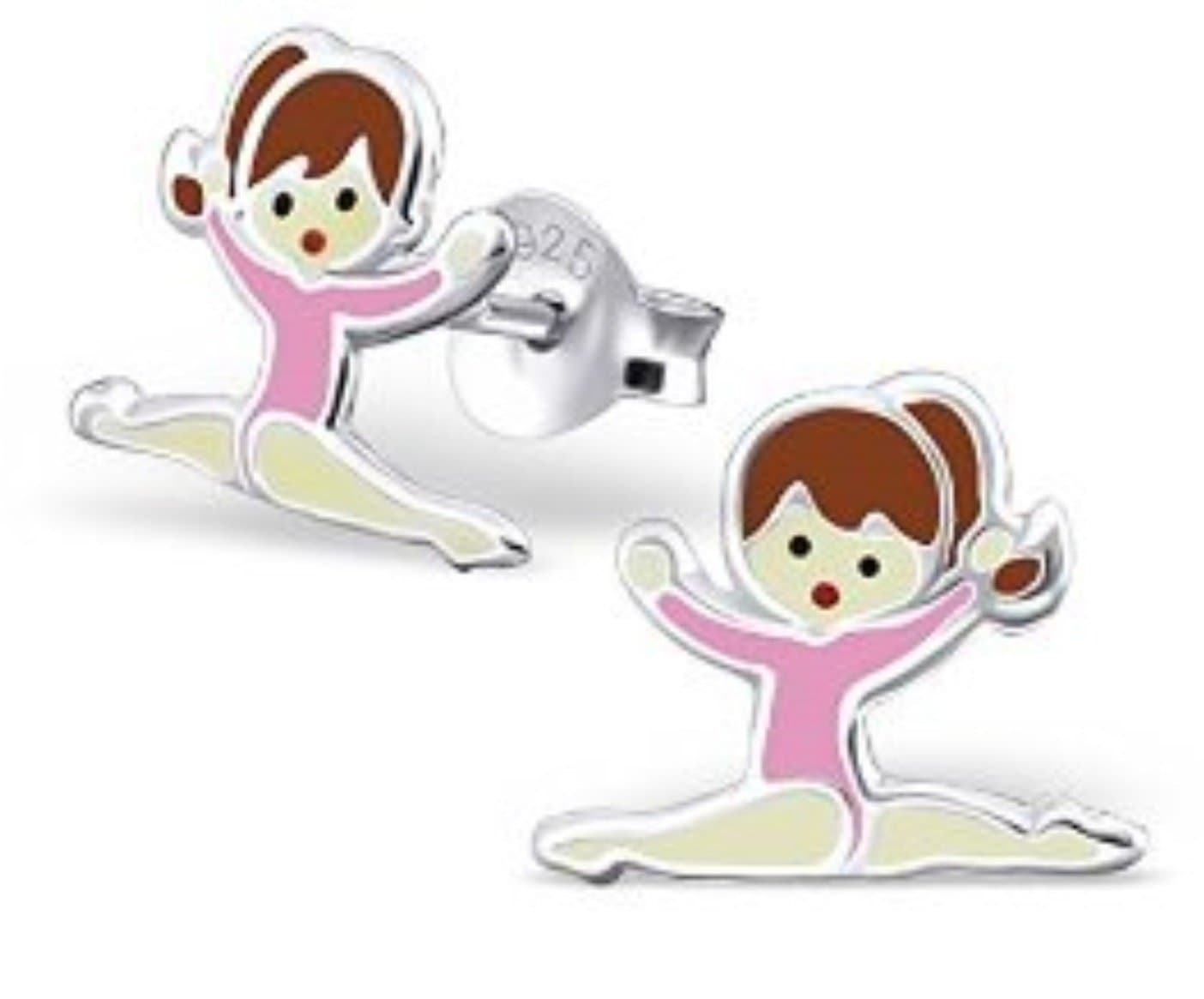 Silver Gymnastics/Ballet Earrings in Sterling Silver with Pink Leotard