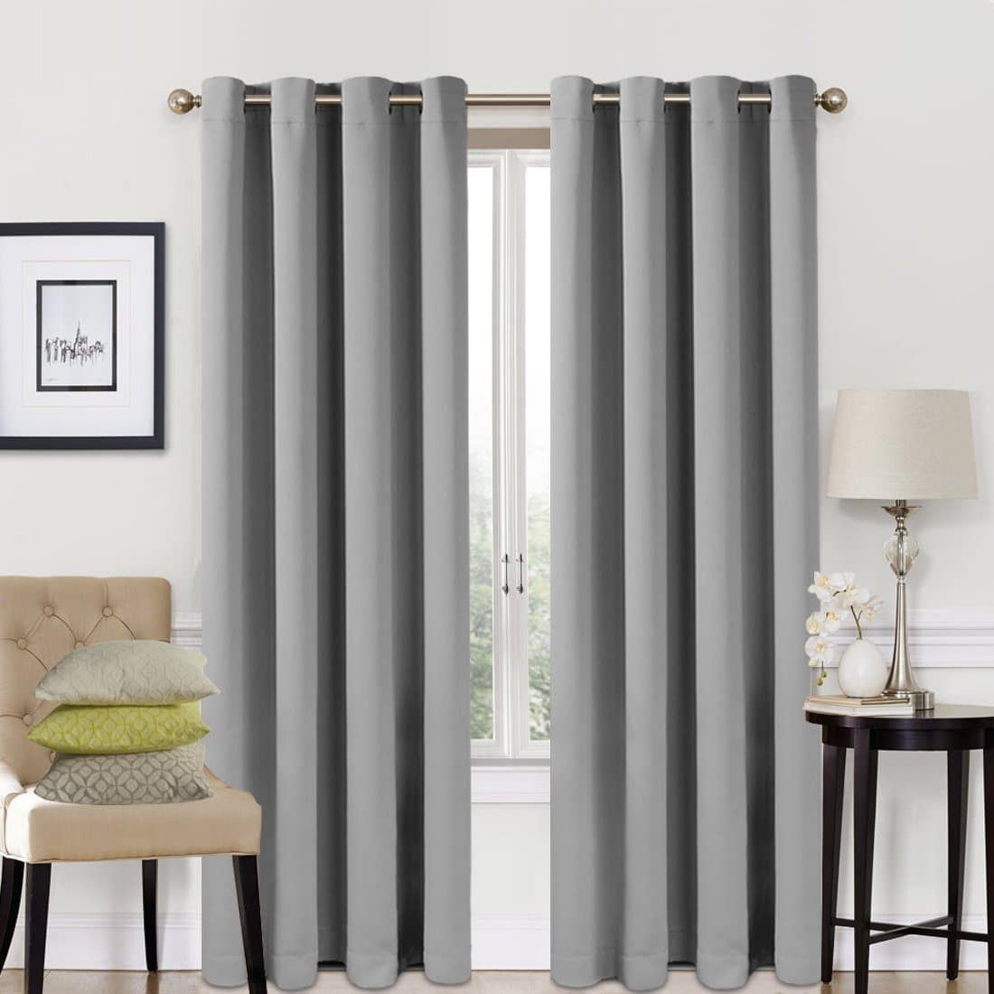 EASELAND Grey Blackout Curtains 46x72 Inch, Thermal Insulated Room Darkening Eyelet Blackout Curtains for Bedroom Living Room Kitchen Nursery, 2 Panels
