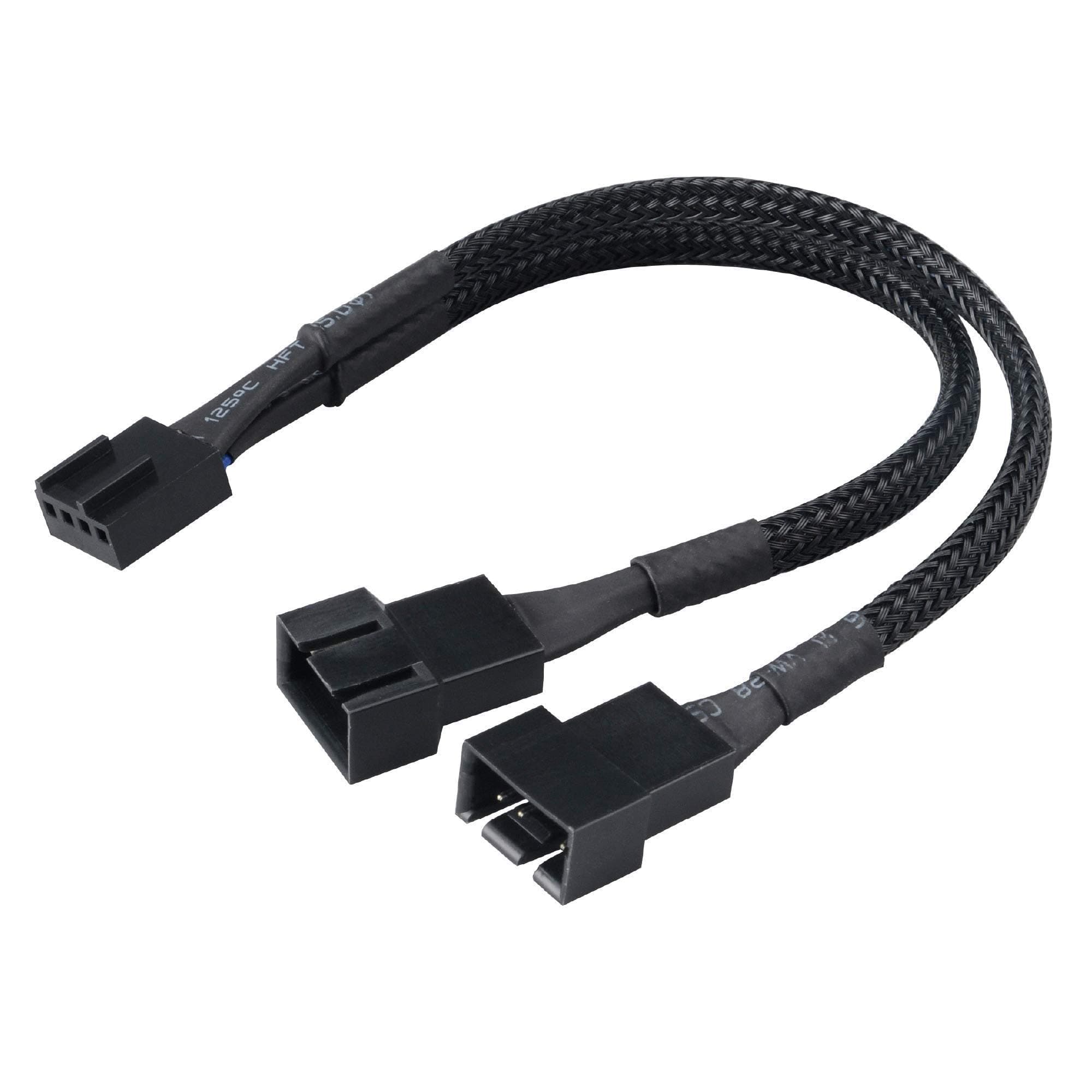Akasa PWM Fan Splitter, 1 to 2 Ways 4-Pin PWM Fan, Speed Control PC Case Fan Splitter Extension Cable, Black Braided, 150mm 15cm, AK-CBFA04-15