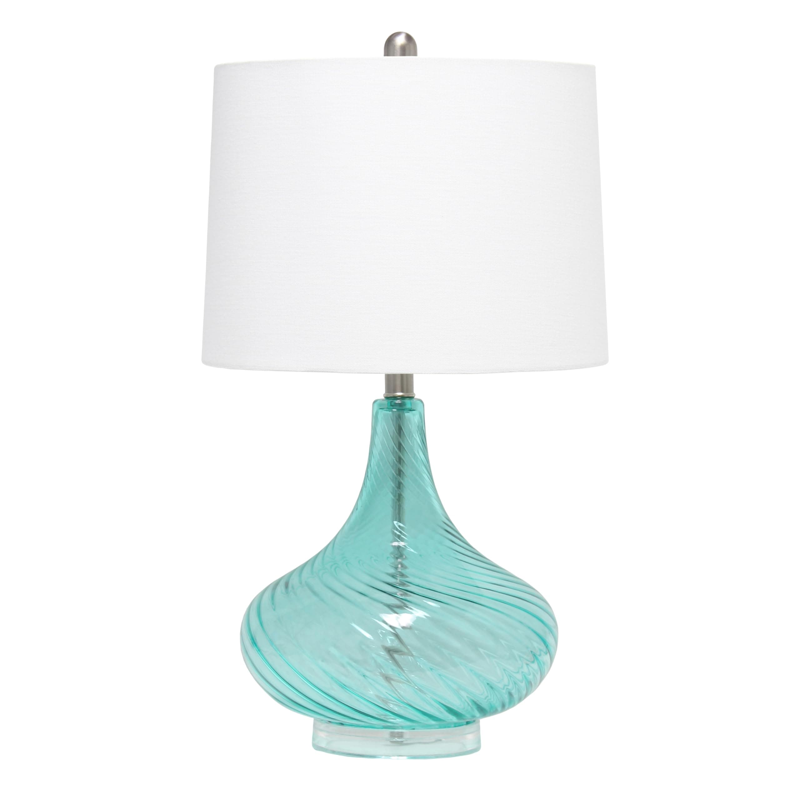 Elegant Designs LT3214-BLU Glass Table Lamp with Fabric Shade, Light Blue