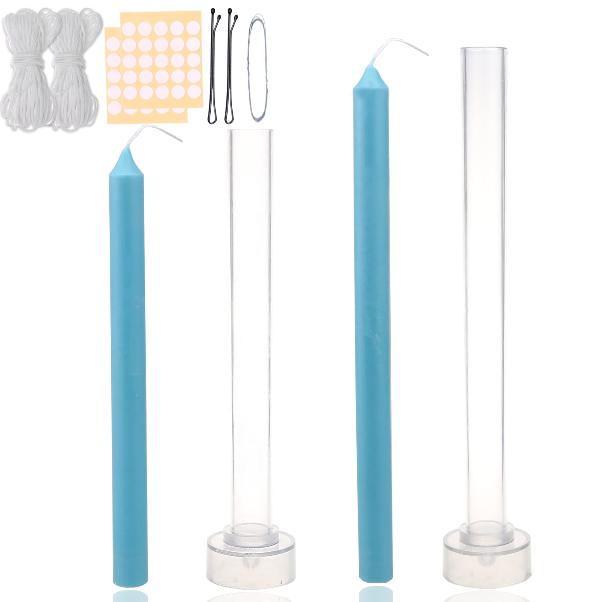 MILIVIXAY 2PCS Taper Candle Molds - Pillar Candle Molds - Perfect for Making Emergency Candles, Chime Candles, Table Candles-Including 60 Ft Wicks, 50 Stickers,1pc Wire and 2pc Wick Clips.