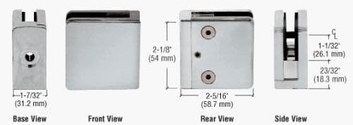 C.R. LAURENCE Z912BS CRL Brushed Stainless Z-Series Square Type Flat Base Stainless Steel Clamp for 1/2" Glass