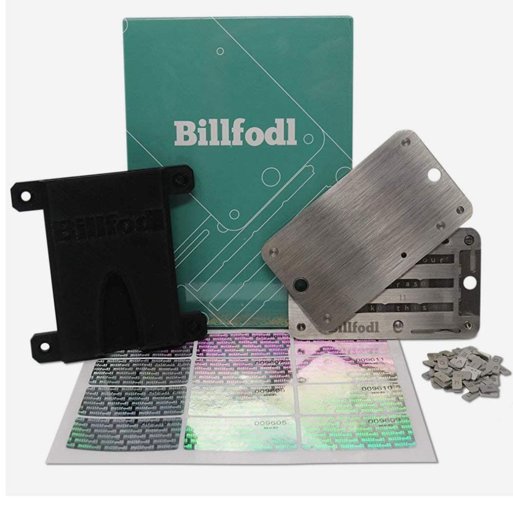 The HODL Bundle by BillFodl (1 Main Unit, 1 Set Tamper-Proof Stickers, 1 Fodl Hodler) | Bitcoin, Ethereum & Crypto Wallet - Hardware Wallet Backup for Crypto Wallets