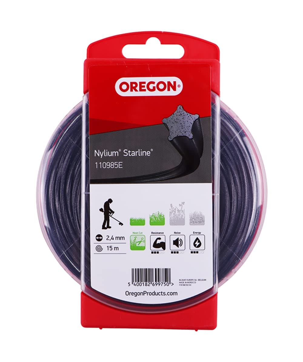 Oregon Nylium Star 2.7mm Strimmer Line, Trimmer Line Tackles Long Grass, Weeds, Edges & Thick Vegetation, Professional Heavy Duty Nylon Strimmer Wire, Fits Most Standard Models, 2.7mm x 70m (110987E)