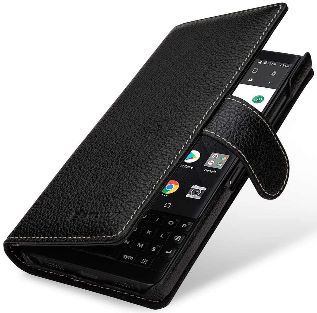 StilGut Wallet Case for BlackBerry Key2 LE, Genuine Leather BlackBerry Key2 LE Case with Card Slots & Magnetic Closure, Black