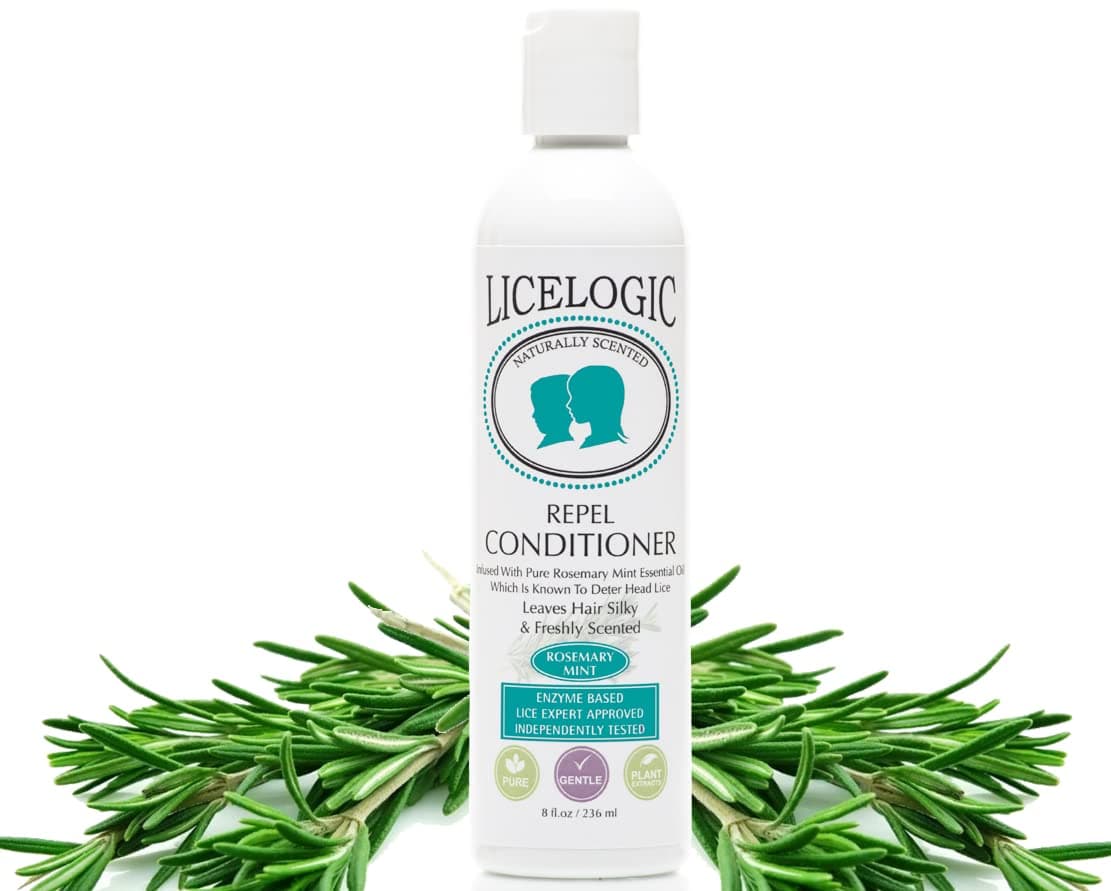 LiceLogic Natural Lice Repel Conditioner - 8 oz Rosemary Mint - Prevents Super Lice & Detangles Hair - Safe, Vegan, Non Toxic Ingredients - Pesticide & Paraben Free