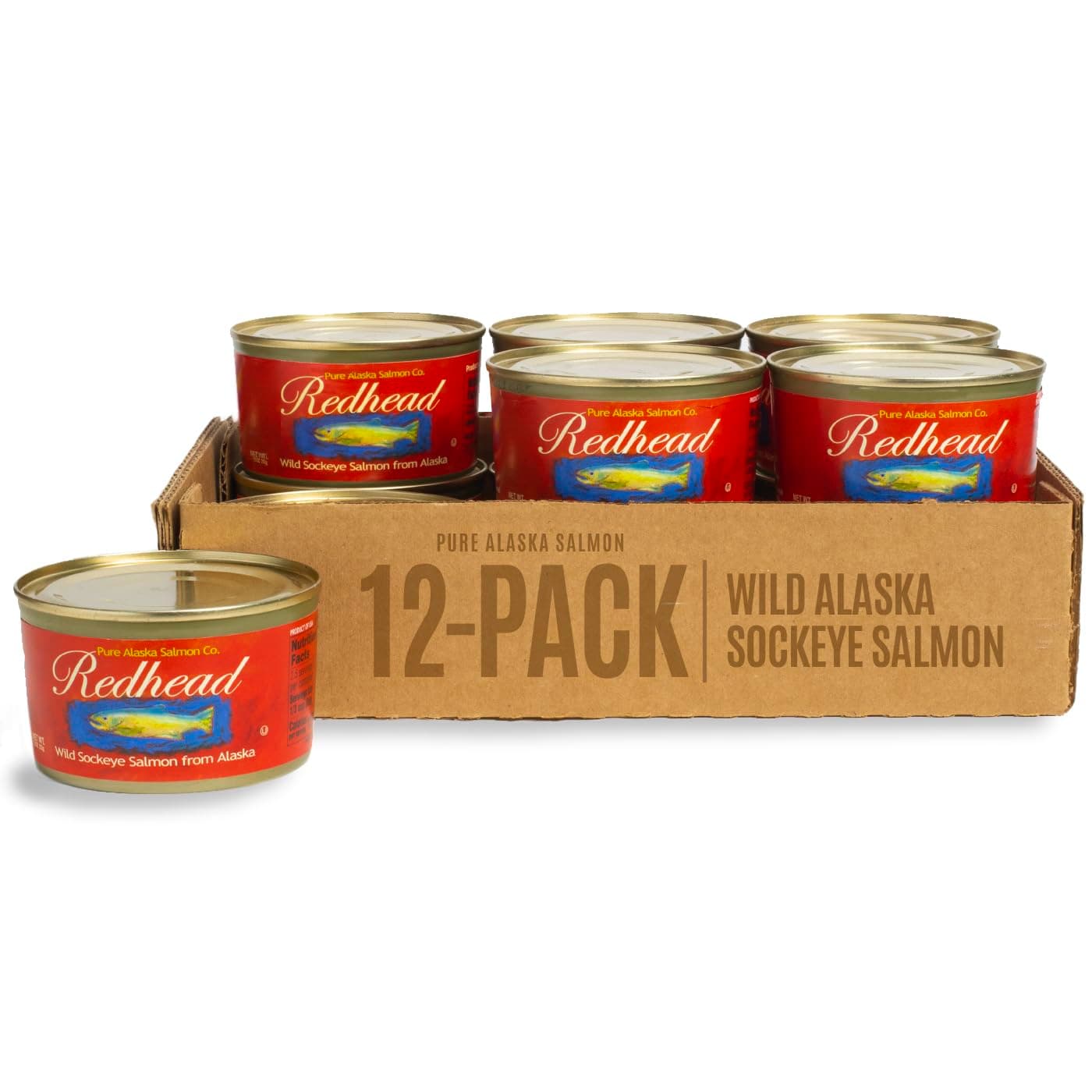 Redhead Wild Alaska Sockeye Salmon 12 pack, Wild-Caught, Gluten Free, Non-GMO, Kosher, Sustainable, Product of USA,12 pack-7.5 oz cans