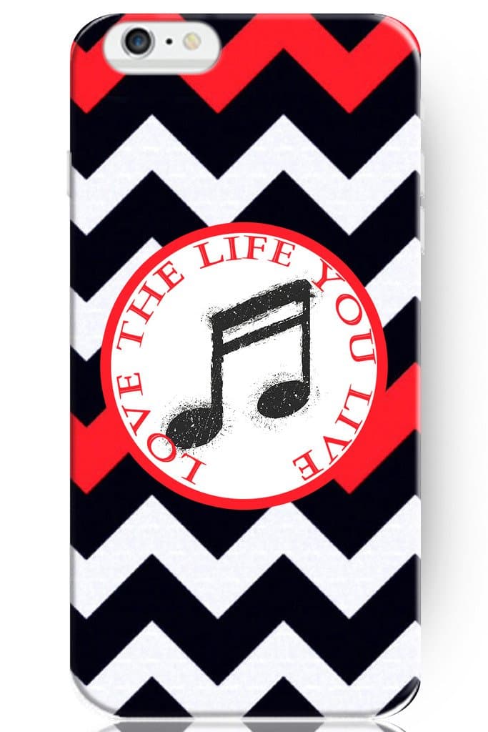 Hard Protective Apple Iphone 6 Plus Case Cover 5.5 Inch Creative Funny Black Music Note Black Red Chevron Pattern Life Quote Love the Life You Live