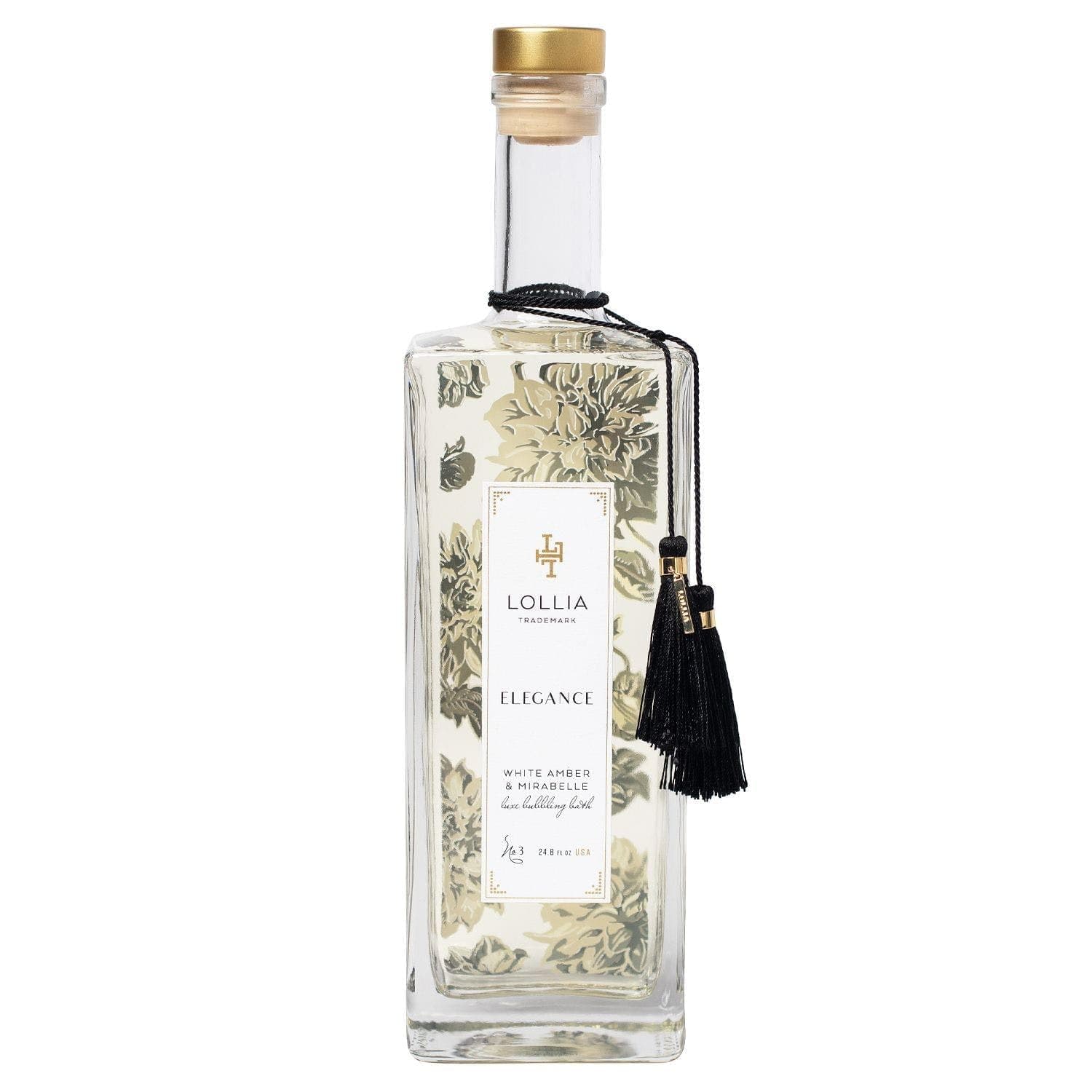 Lollia Elegance Bubble Bath, White Amber and Mirabelle, 24.8 oz Bubble Bath for Women, Bubbling Skin Care, Luxury Beauty for Body, at Home Spa Experience