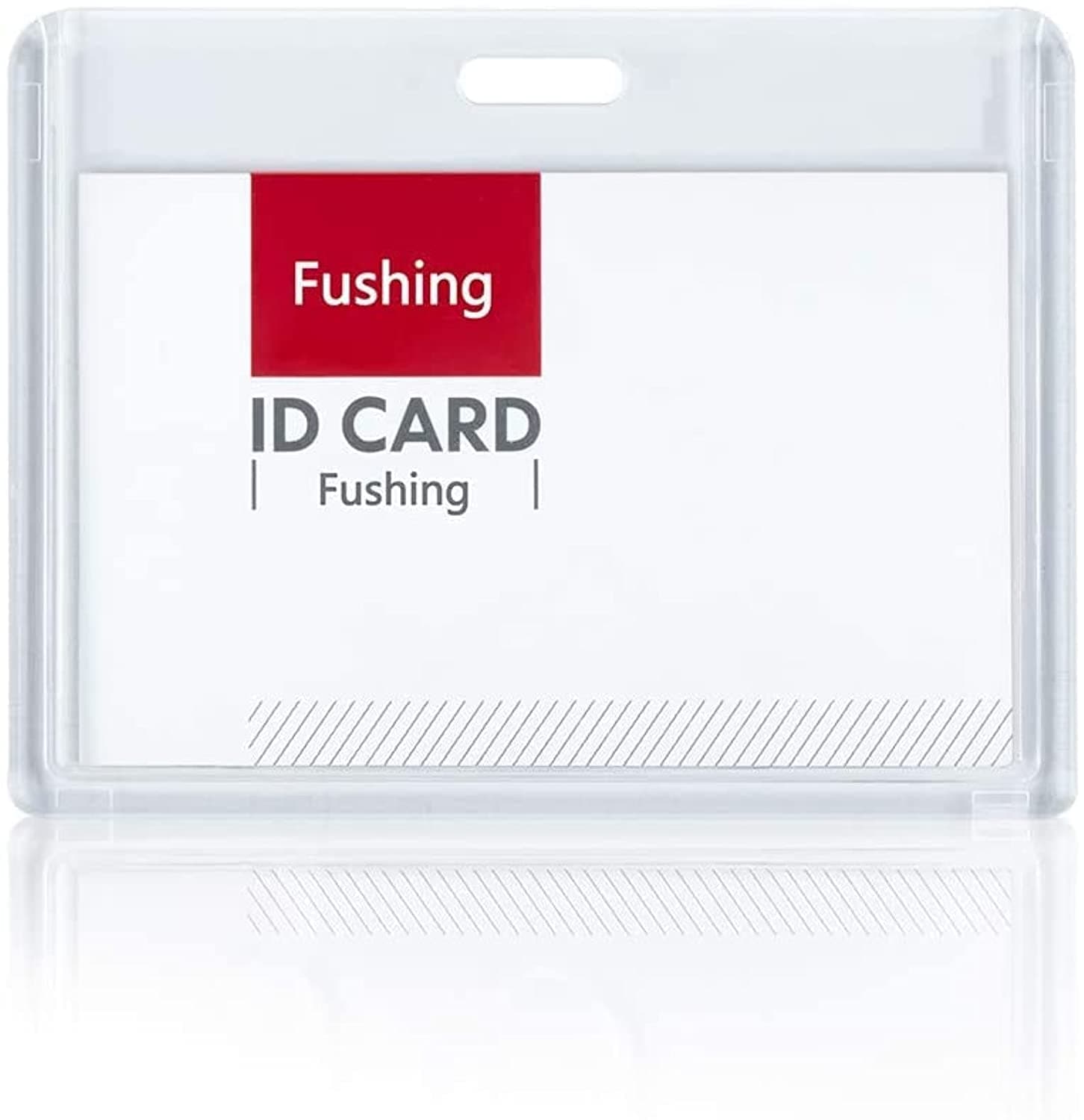 Fushing 6 Pack Heavy Duty ID Card Holders Double-Sided Clear Acrylic Crystal Badge Holder, Name Tag Holder for Employee Worker Office Meeting Company School (Horizontal)