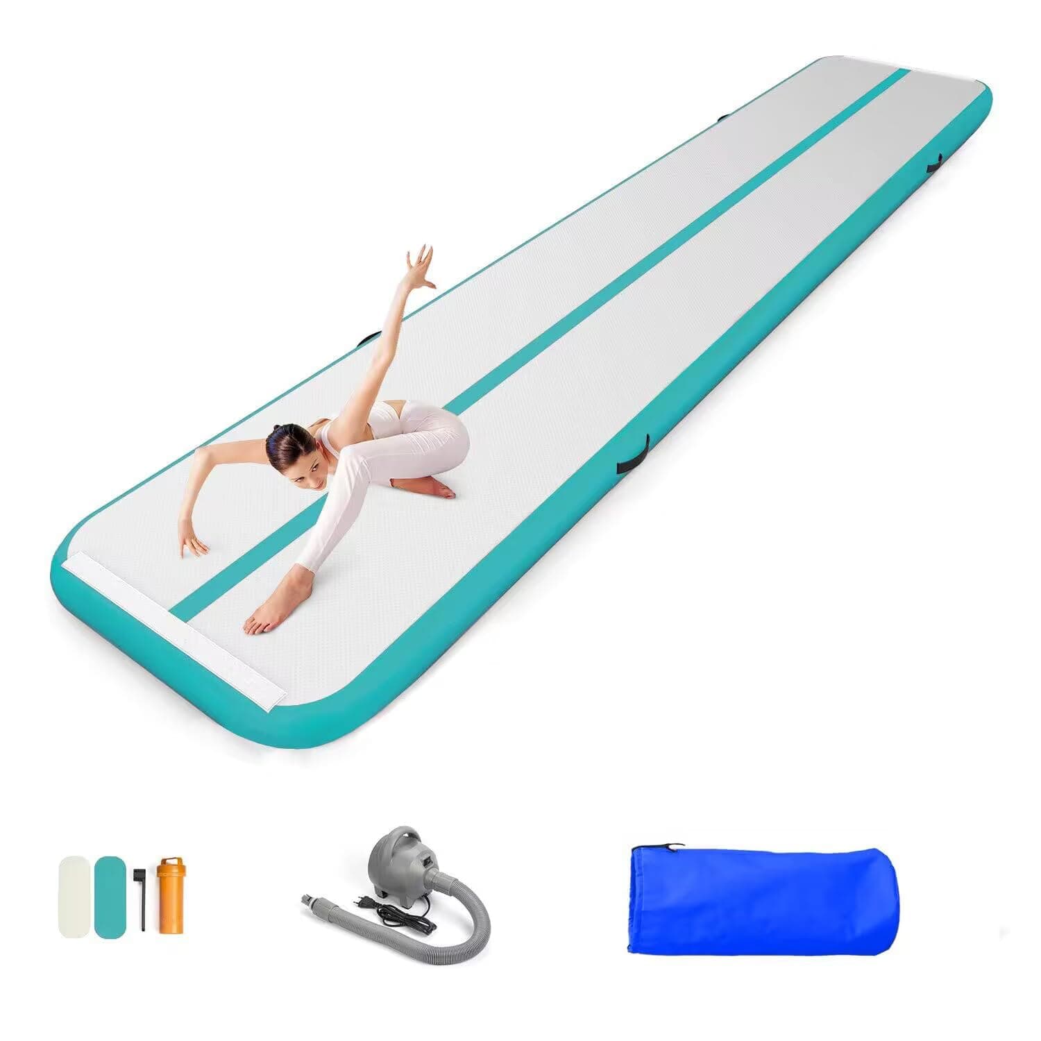 10ft/13ft/16ft/20ft Air Mat Tumble Track Inflatable Gymnastics Tumbling Track Mat with Electric Air Pump for Cheerleading/Practice/Beach/Park/Home use