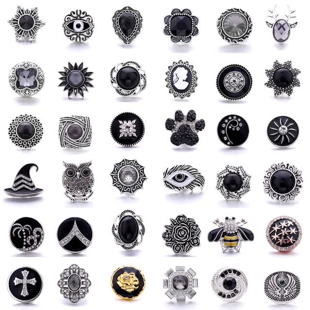 New 5Pcs/Lot Snap Button Jewelry 40 Style Black Crystal Rhinestone Snap Buttons Women's 18mm Snap Bracelet Necklace-HH5-BK,Black